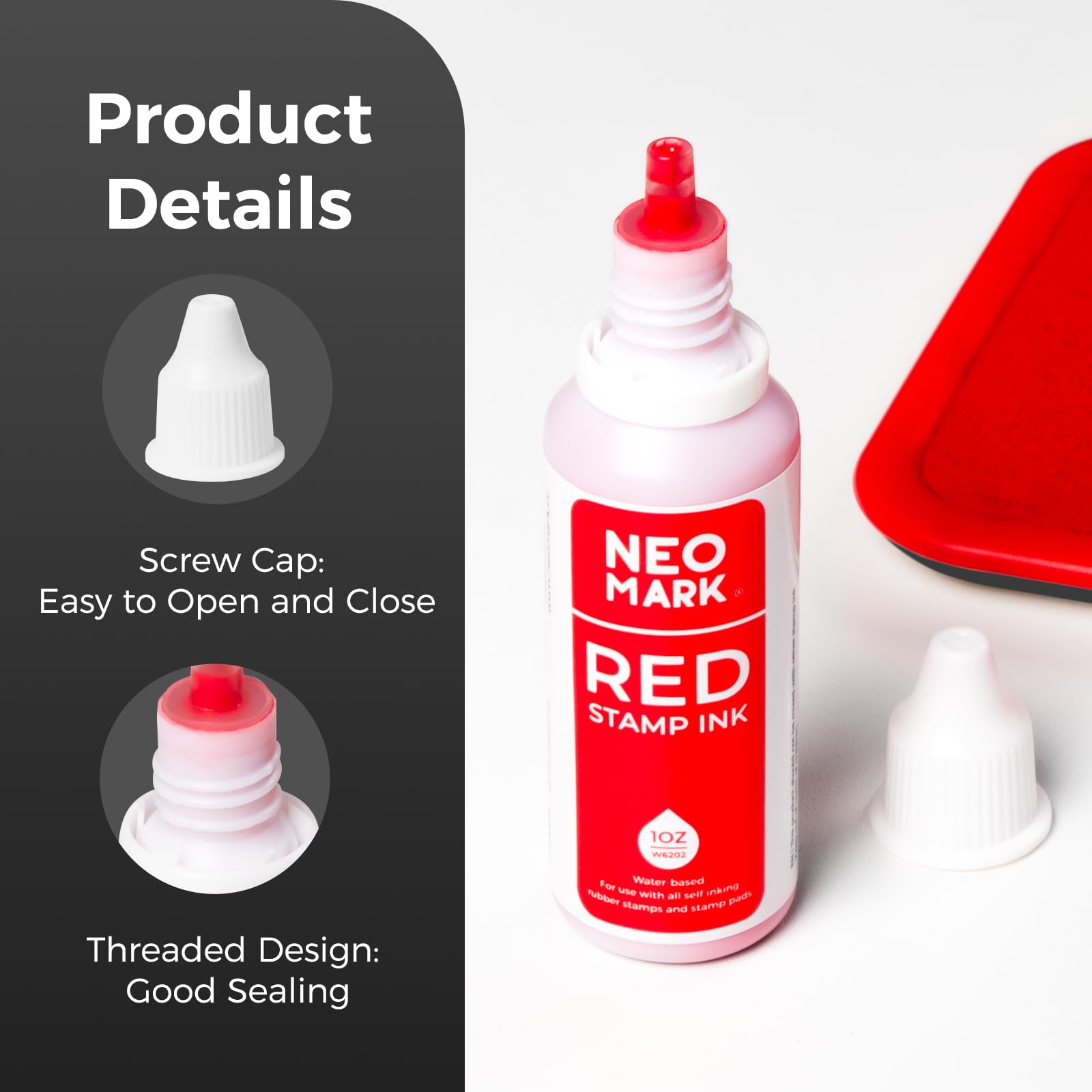 Premium Quick-Drying Stamp Ink - AP Certified Non-Toxic Red Ink Refill (1oz) for Self-Inking Stamps, Date Stamps & Stamp Pads | Perfect for Office Documents, Crafting & DIY Projects