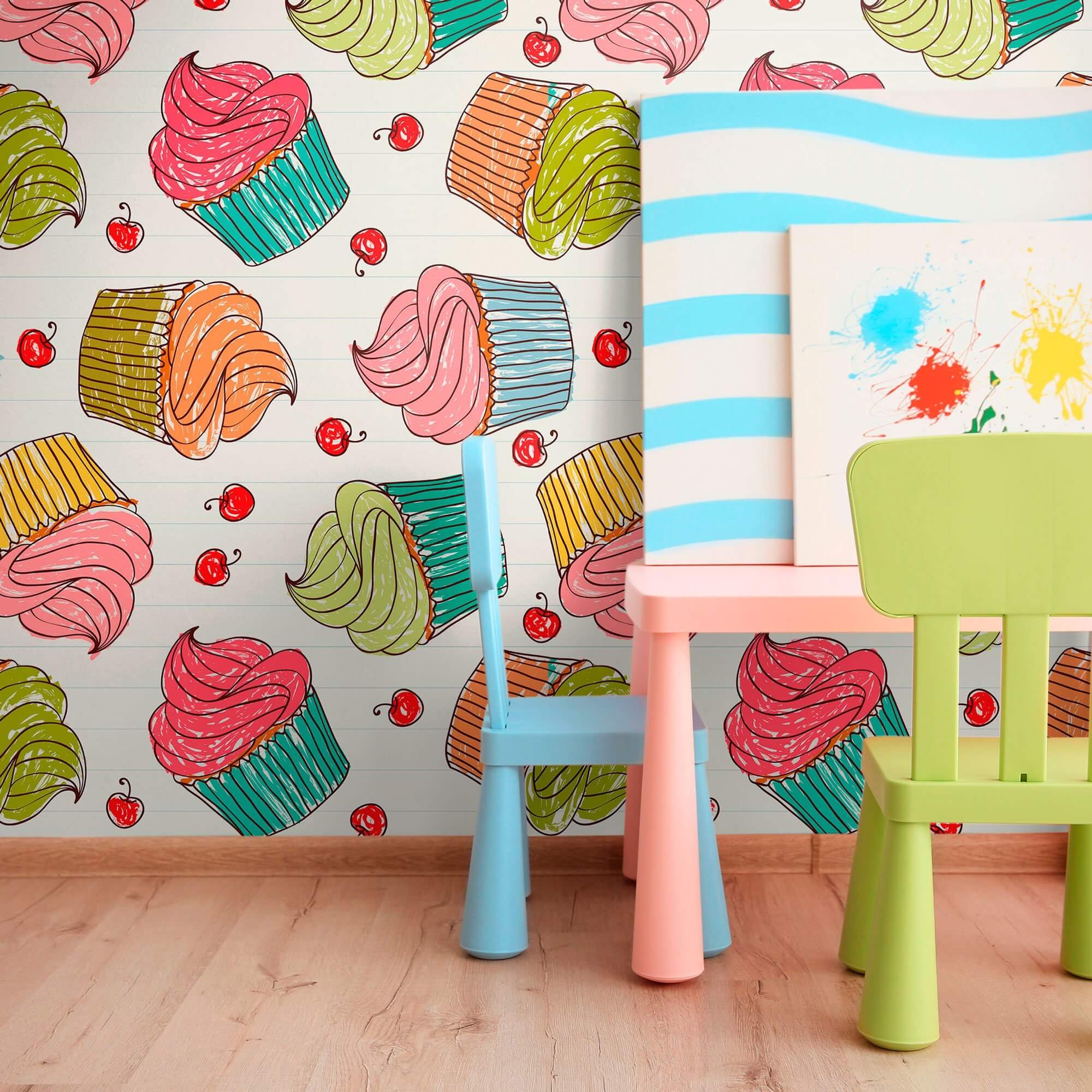Red and Brown Food-Themed Peel and Stick Removable Wallpaper - Self-Adhesive Decorative Wall Covering for Teen Bedrooms, Kitchens, or Dorm Rooms