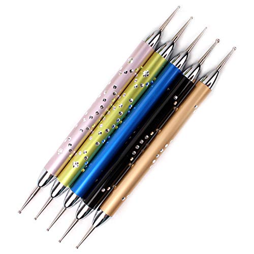 5Pcs Double Spiral Dotting Pen Set - Professional Nail Art Marbleizing Tools with Point Drill Tips for Creative Manicure Designs | Perfect for DIY Nail Art, Salon Use & Gel Polish Application