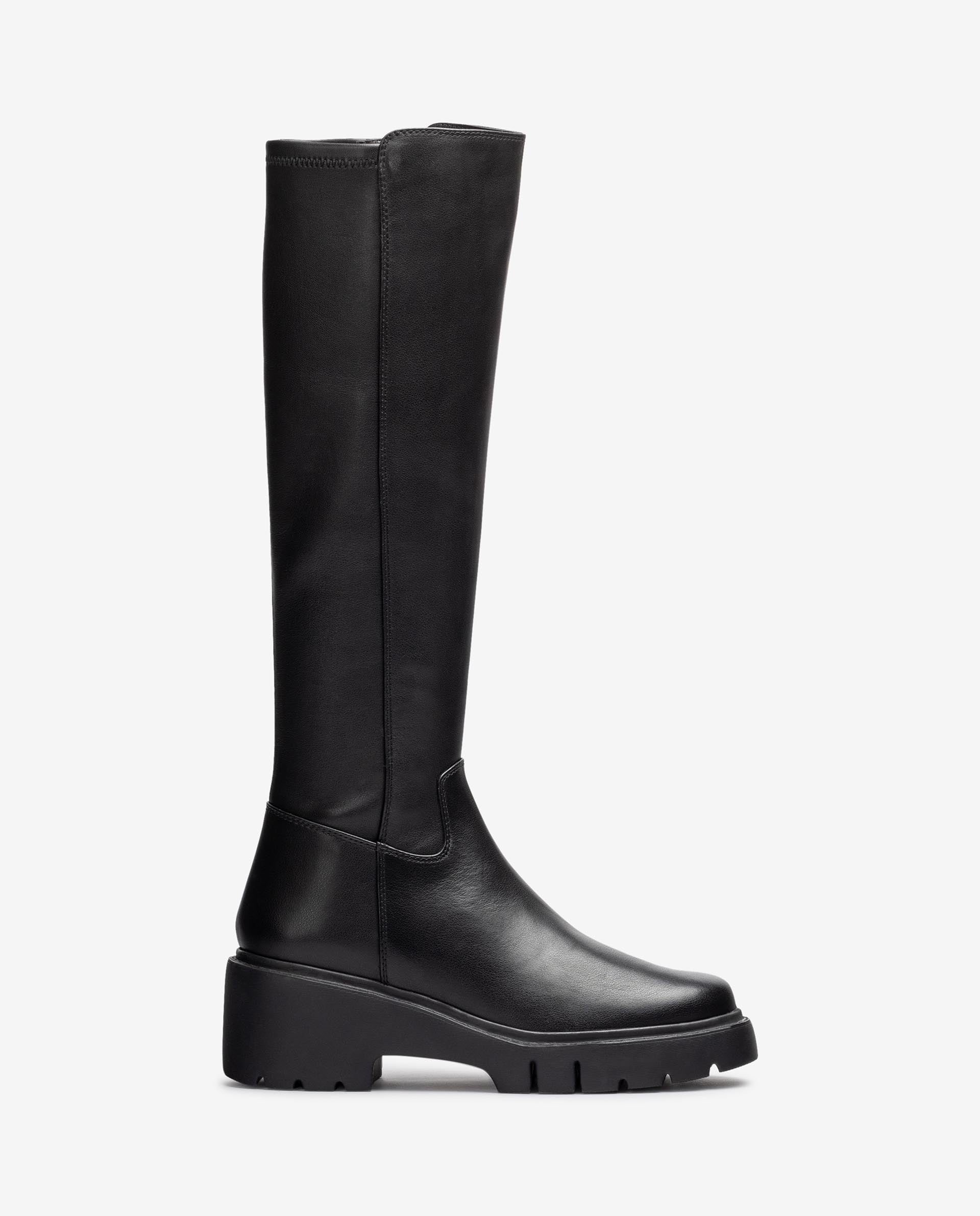 Unisa JACE Black Leather Knee High Boots for Women - Stylish & Comfortable Winter Fashion Boots for Casual Outfits, Office Wear & Night Out