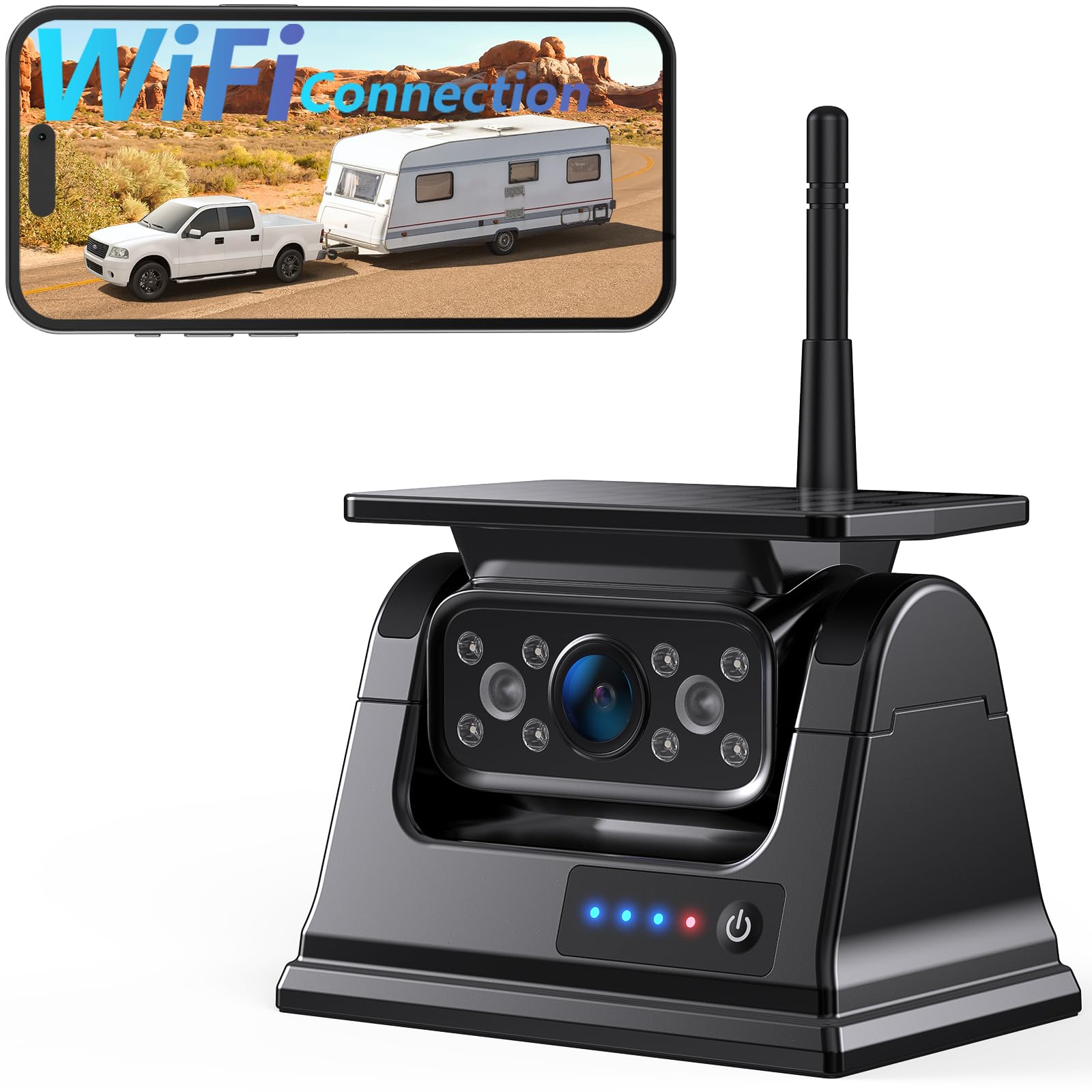 WiFi Magnetic Solar Wireless Backup Camera - 1080P HD Rear View Camera with 10500mAh Battery for Truck, RV, Trailer & Car | DVR Recording, Night Vision, IP69 Waterproof | iOS/Android App | Perfect for Parking, Reversing & Towing Safety