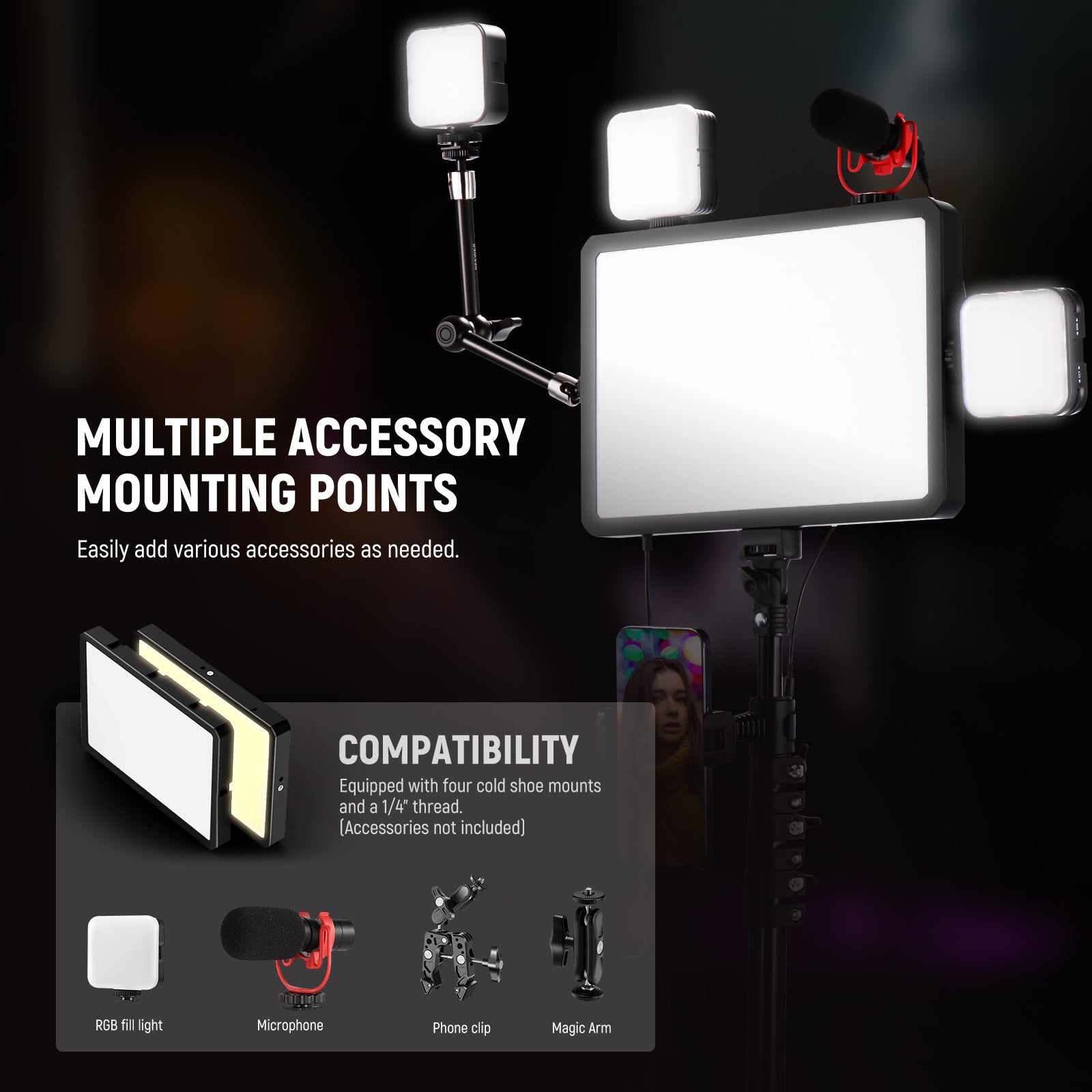 NEEWER BASICS BP300 2 Pack Bi-Color LED Video Light Kit - 3200K-5600K Adjustable, Dimmable Lighting for Photography, YouTube Videos & Studio Streaming