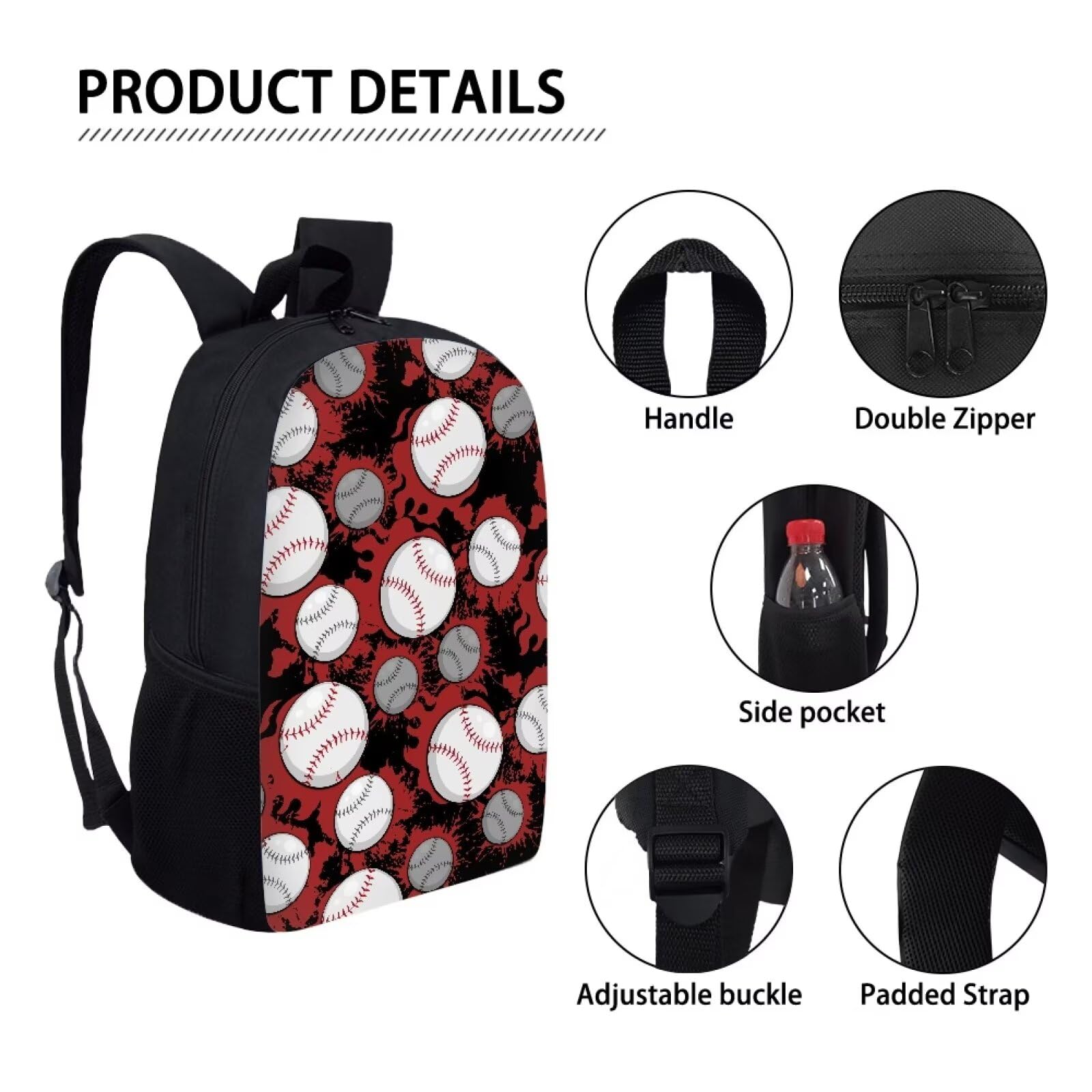 Buybai 17 Inch Laptop Backpack - Large Capacity Baseball School Backpack for Boys & Men, Adjustable Straps Travel Daypack, Work Book Bag Rucksack - Perfect for School, Work, Travel & Sports