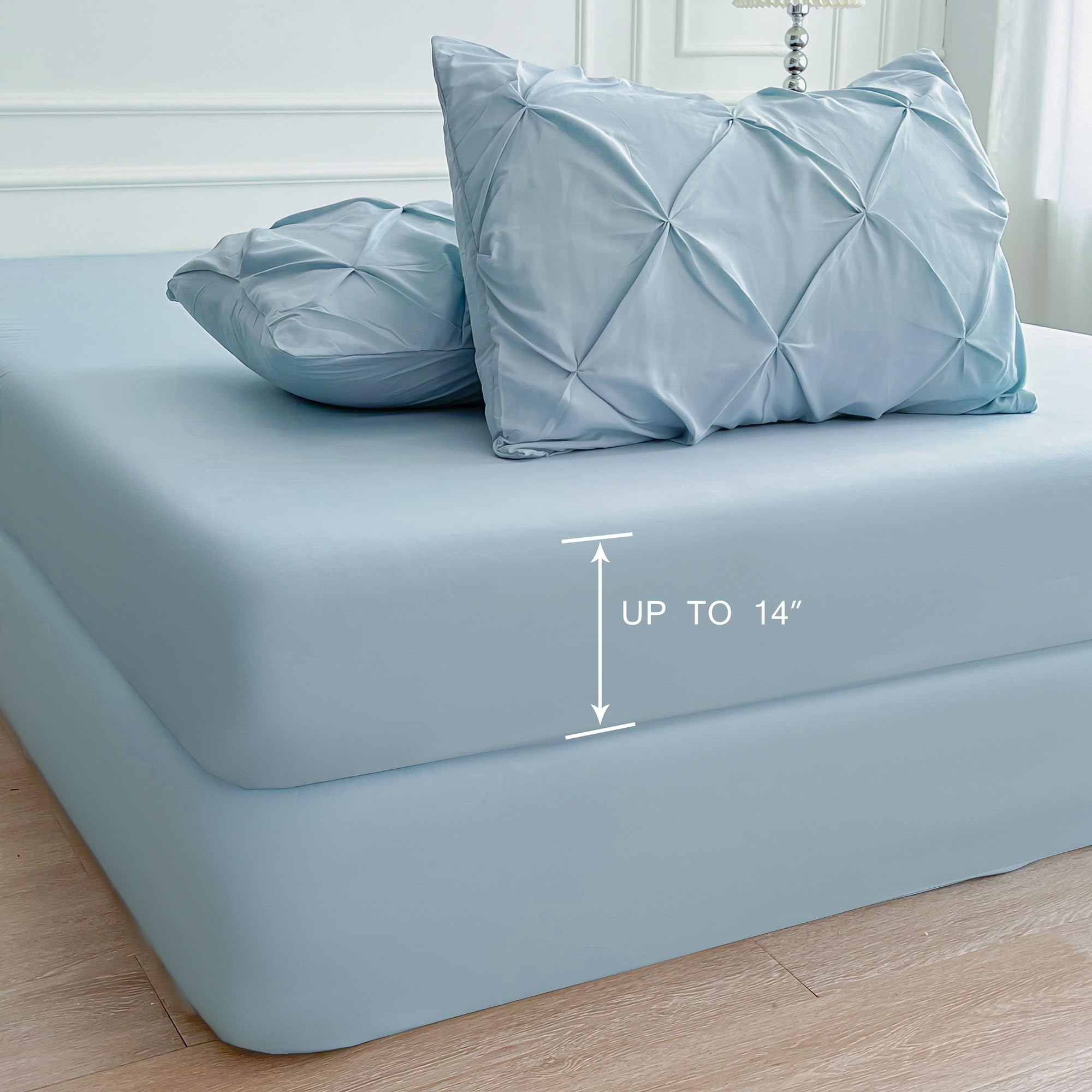 Maple & Stone 7-Piece King Size Comforter Set - Light Blue Pintuck Bedding with Comforter, Sheets, Pillowcases & Shams | Luxury Bed in a Bag for Master Bedroom & Guest Room Decor