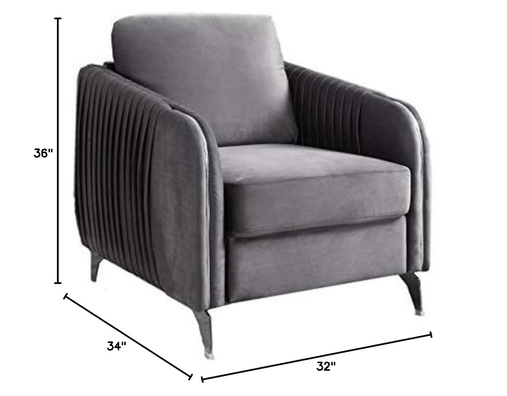 Ergode Hathaway Gray Velvet Modern Chic Accent Armchair - Stylish Living Room Chair for Home Office, Lounge & Reading Nook