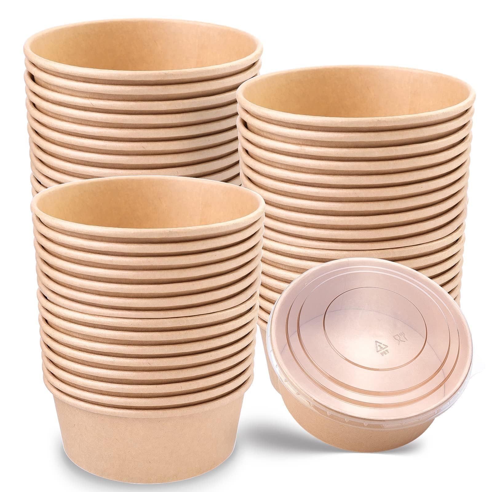 25 oz 50-Pack Disposable Paper Bowls with Lids - Eco-Friendly Food Containers for Salads, Ice Cream, Yogurt, Party Snacks | Perfect for Picnics, BBQs, Catering & Takeout