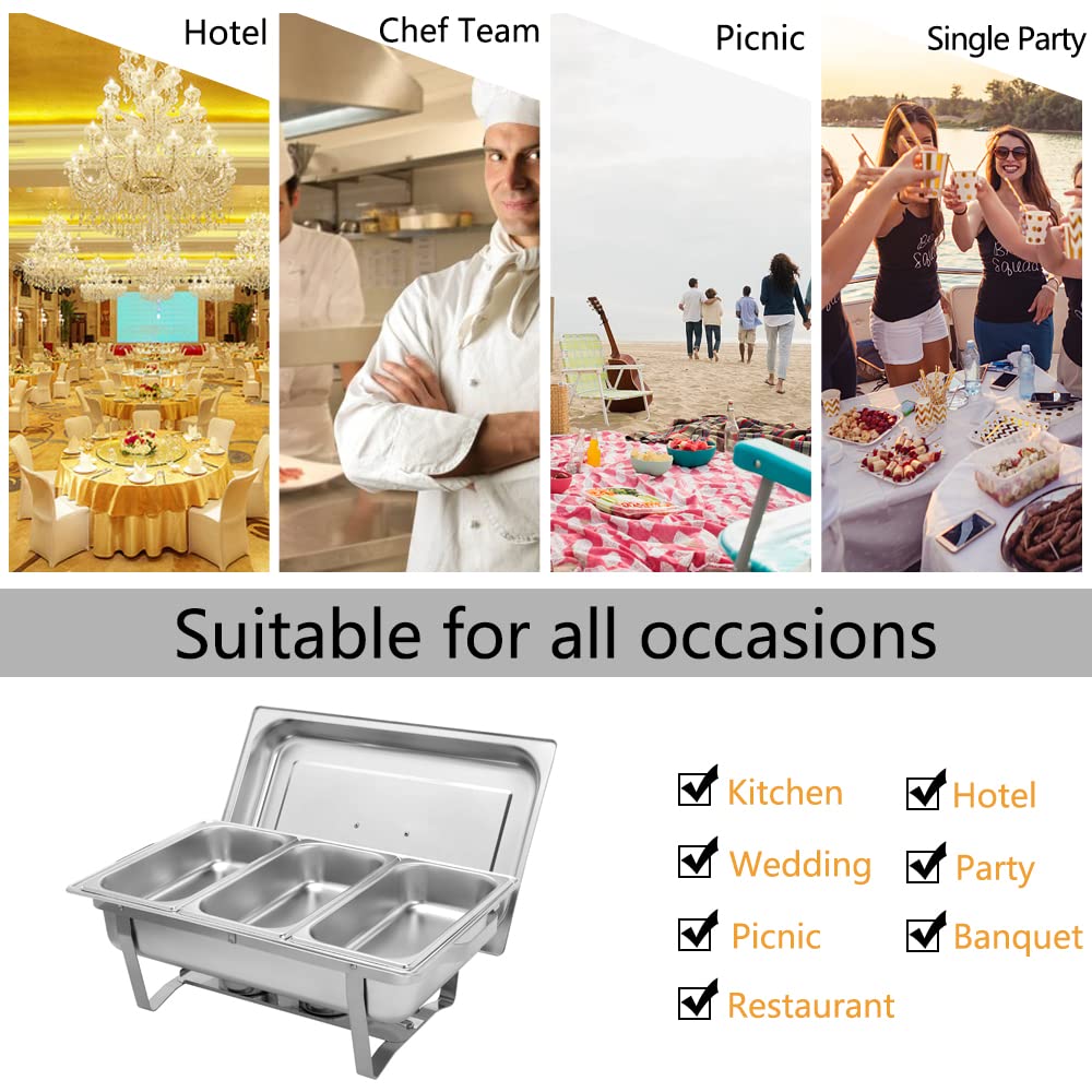 ROVSUN 8 Quart 2 Pack Stainless Steel Chafing Dish Buffet Set - NSF Certified Catering Chafer with 3 Half Size Food Pans & Foldable Frame - Perfect for Restaurants, Parties, Weddings & Buffet Serving