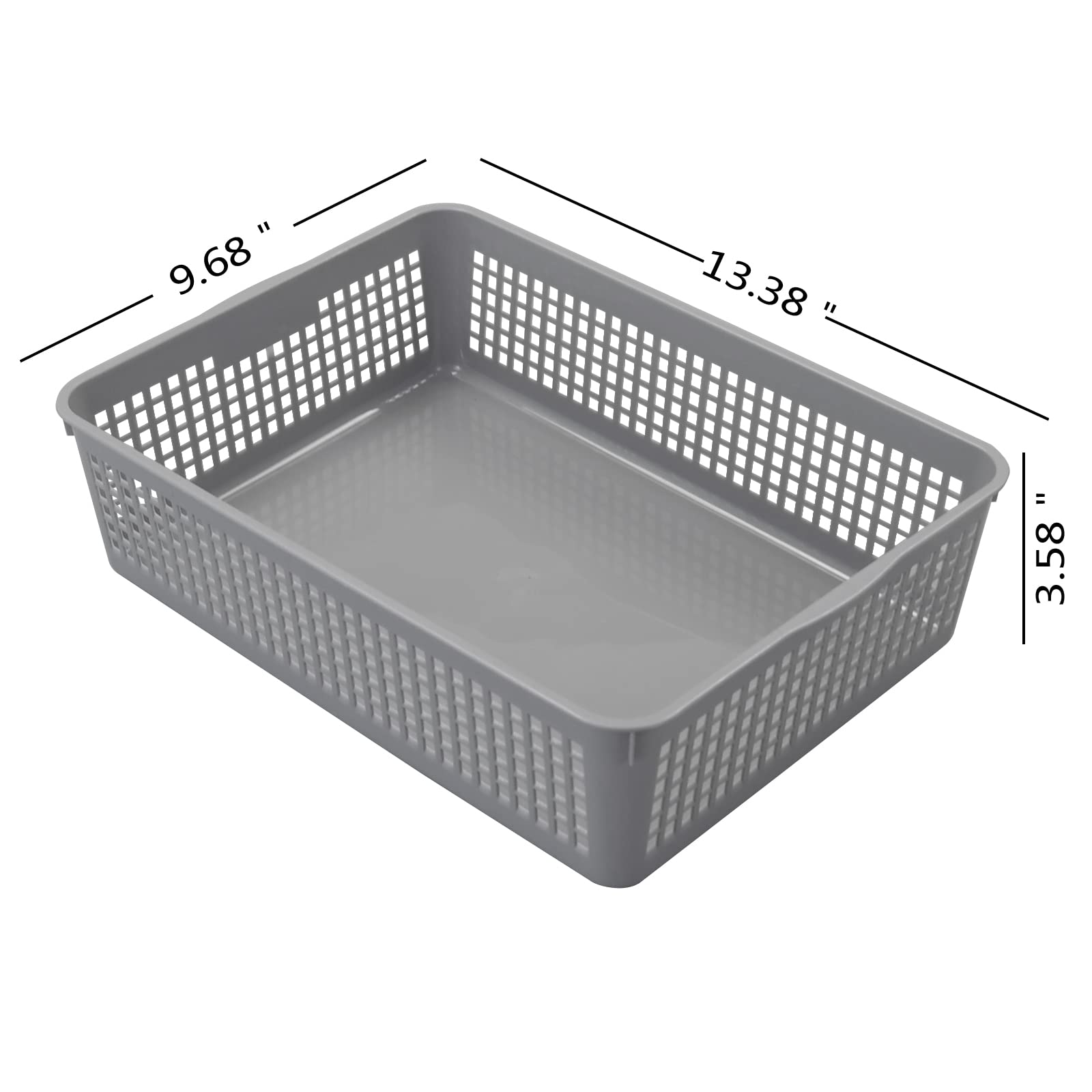 6-Pack Plastic Shallow Baskets for Office Paper Storage & Organization