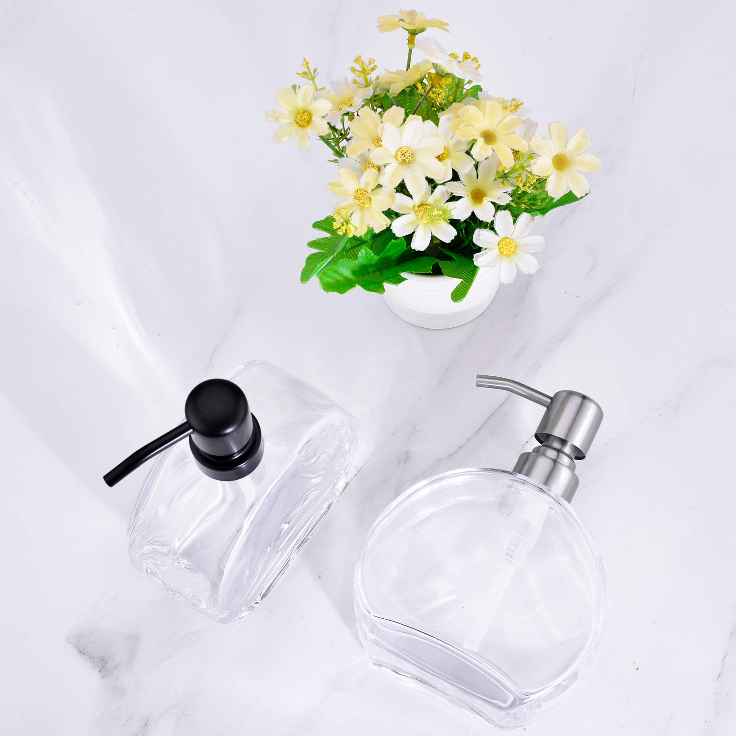 Premium Glass Soap Dispenser with Rust-Proof Stainless Steel Pump - Refillable Kitchen & Bathroom Countertop Dispenser for Liquid Soap, Essential Oils & Lotions (Brushed Nickel) - Ideal for Home, Spa & Salon Use