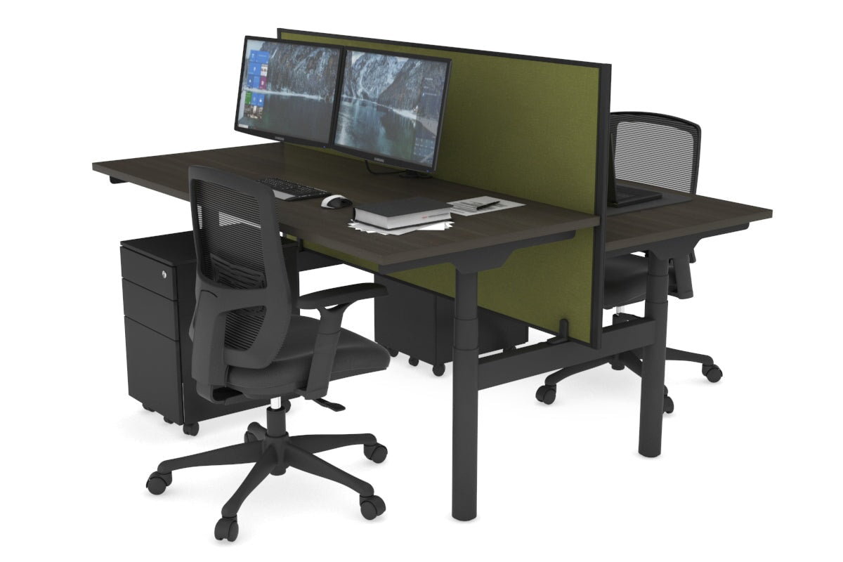 Flexi Premium Height Adjustable 2-Person H Bench Workstation - Black Frame [1800L x 700W] - Ergonomic Office & Home Workspace Solution for Shared Desks