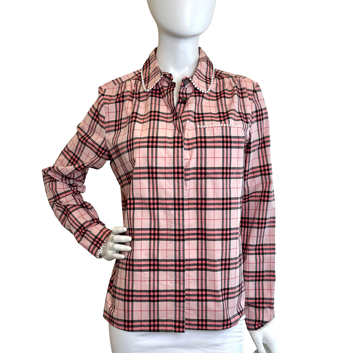 Burberry Women's Classic Checkered Blouse - Elegant Long Sleeve Button Down Shirt for Office, Party & Casual Wear