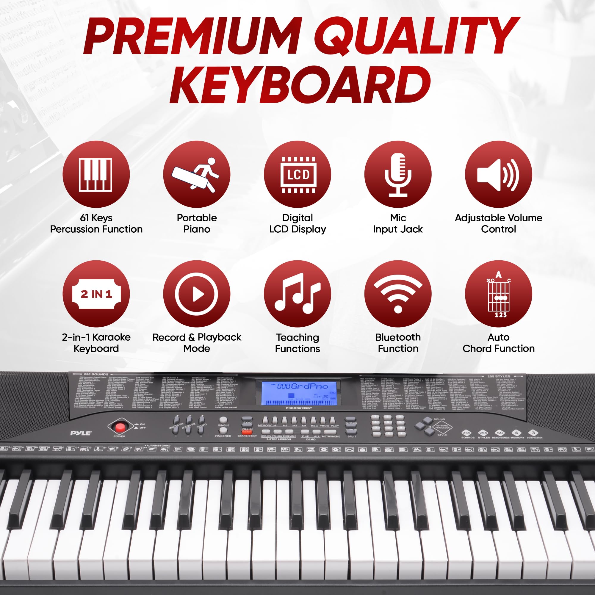 PYLE 61-Key Portable Electric Keyboard Piano with LCD Display, Karaoke Function, Headphones, Stand & Stool - Ideal for Beginners, Home Practice & Music Lessons