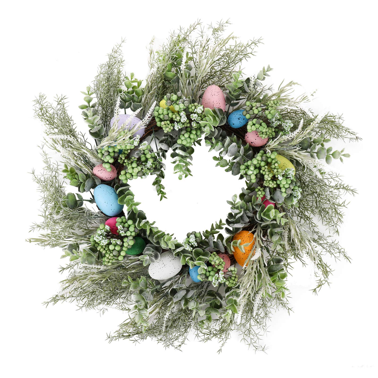 20 Inch Artificial Easter Wreath with Colorful Eggs & Green Leaves - Spring Door Decor for Easter, Wedding, Party & Wall Decoration - Perfect for Front Door, Home, Office & Seasonal Celebrations