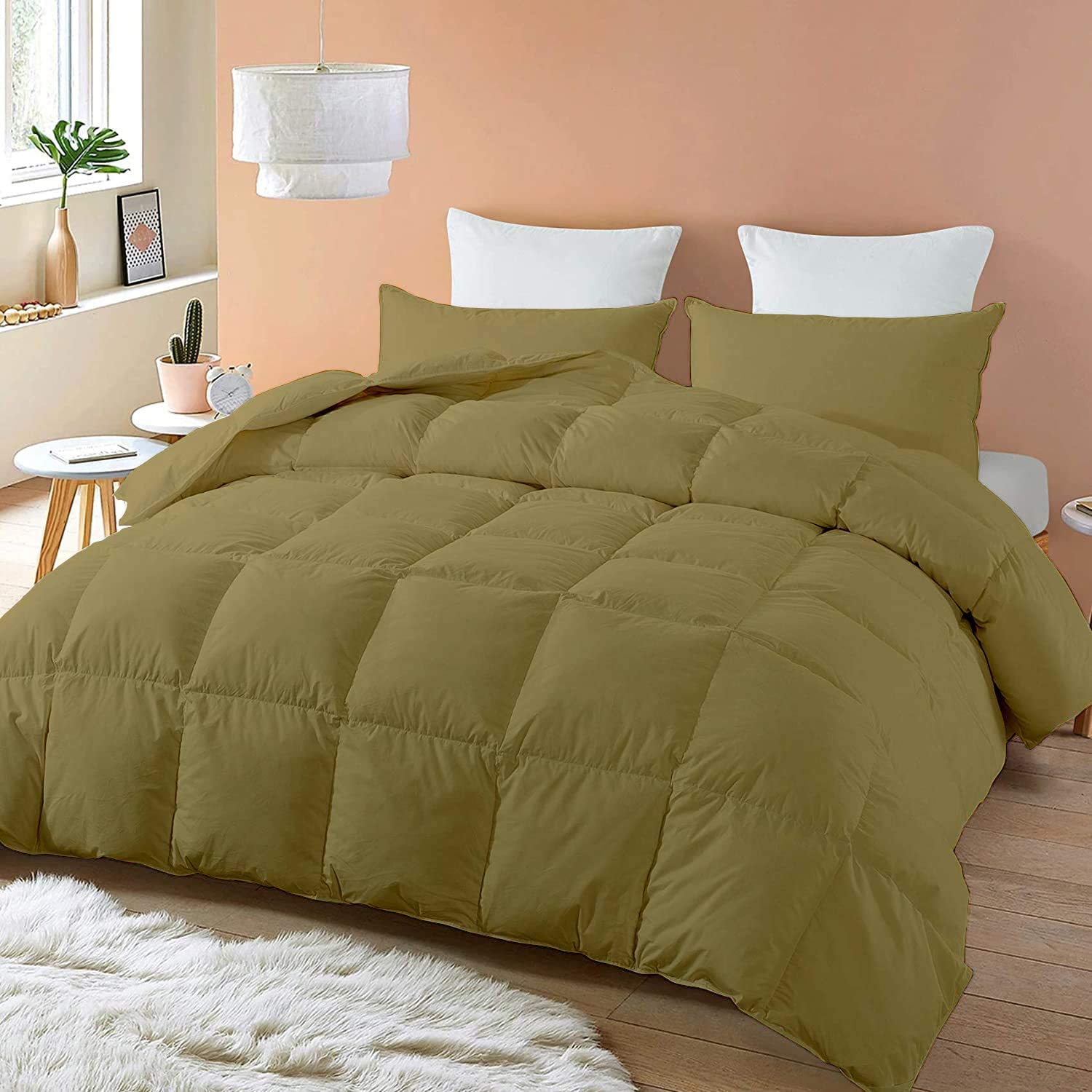 Luxury Oversized Queen Size Hotel Quality Ultra Soft Organic Cotton All-Season Quilted Comforter with Corner Tabs - Box Stitched Down Alternative 400 GSM 800 Thread Count - Perfect for Bedroom, Guest Room & Airbnb - Taupe