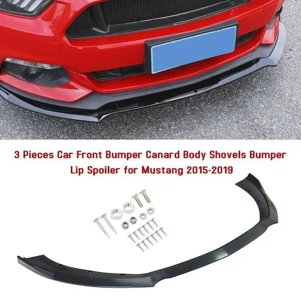 2015-2017 Ford Mustang Front Bumper Lip - 3PC Black Polyurethane Splitter for Enhanced Aerodynamics | Perfect for Street Racing & Car Shows