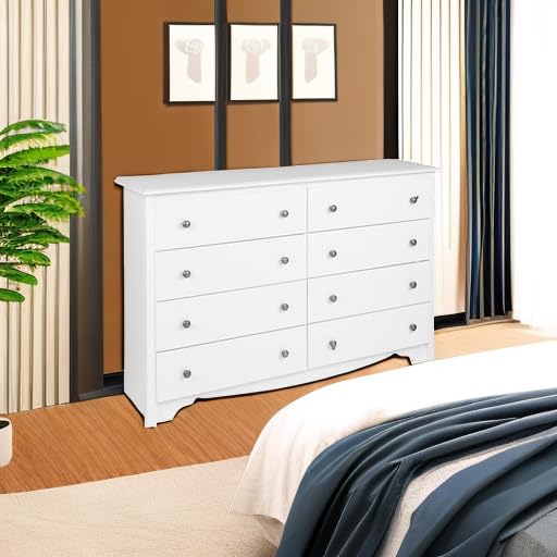 Prepac Sonoma 8-Drawer Double Dresser - White Wide Chest of Drawers for Bedroom Storage & Organization (17.25