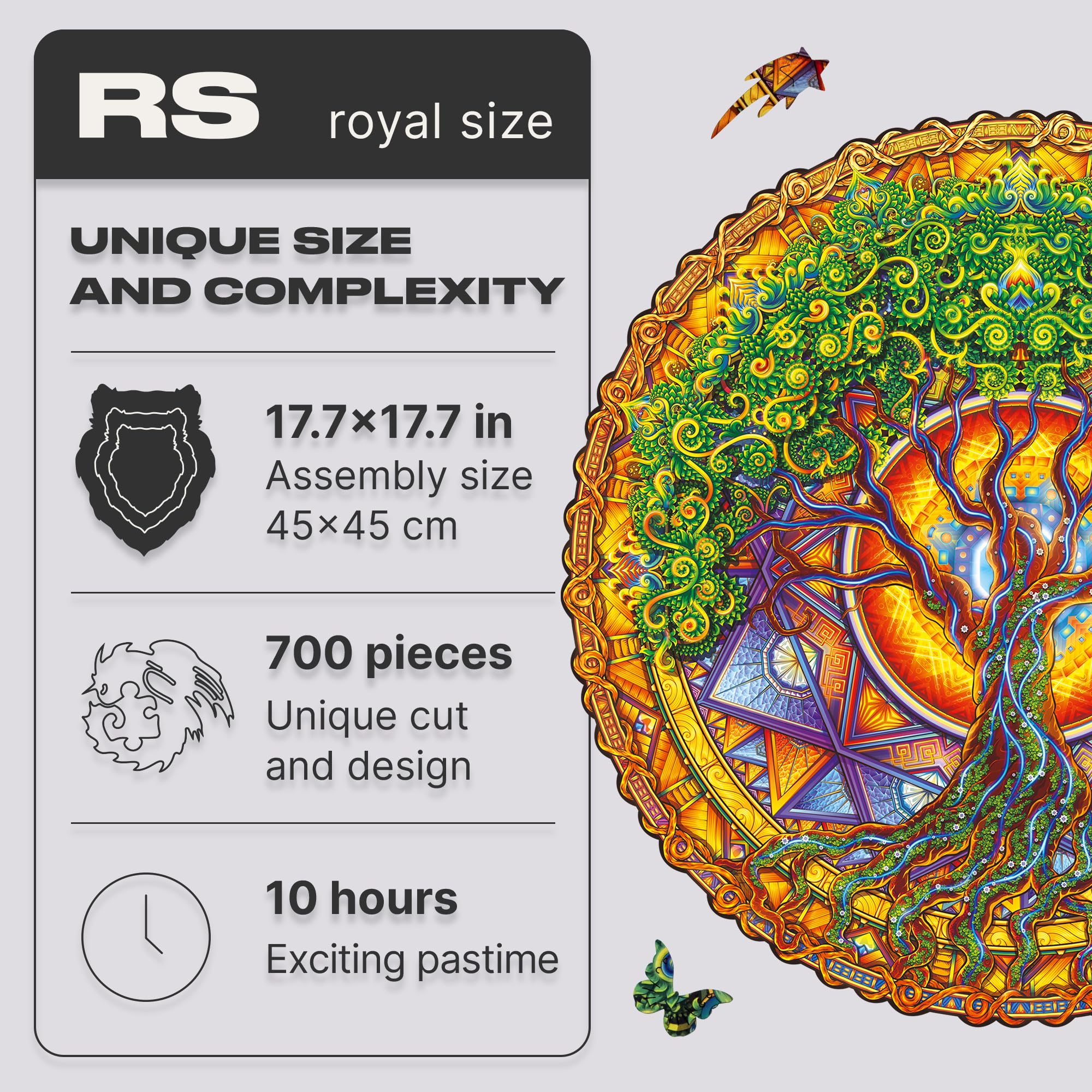 UNIDRAGON Original Wooden Jigsaw Puzzles 700 Pieces - Mandala Tree of Life Art, 17.7x17.7 Inch Large Puzzle, Unique Shaped Pieces, Premium Gift for Adults & Teens | Home Decor, Stress Relief, Family Game Night