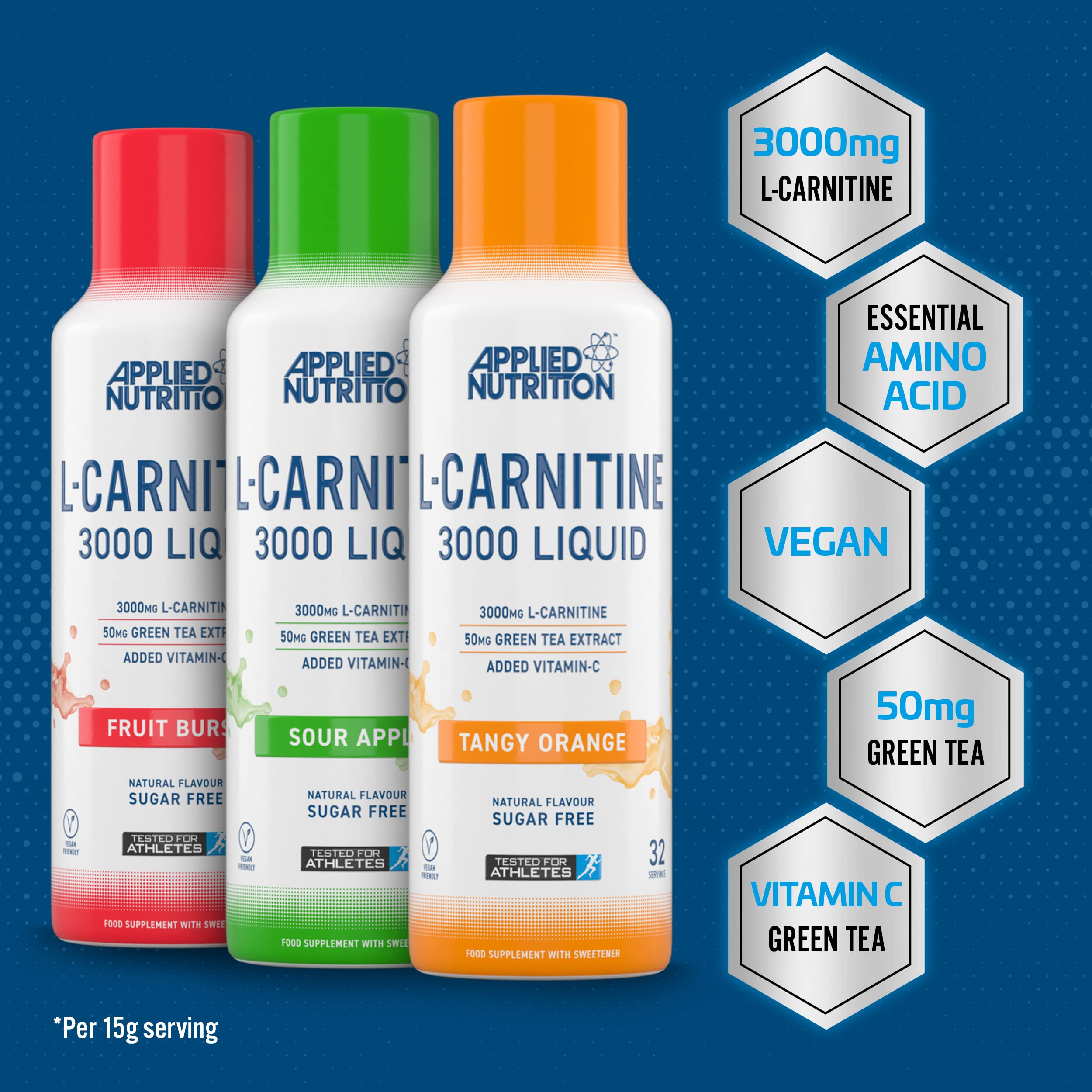 Applied Nutrition L Carnitine 3000 Liquid Supplement - 480ml Bottle for Weight Loss & Energy Boost | Pre-Workout & Post-Workout Recovery