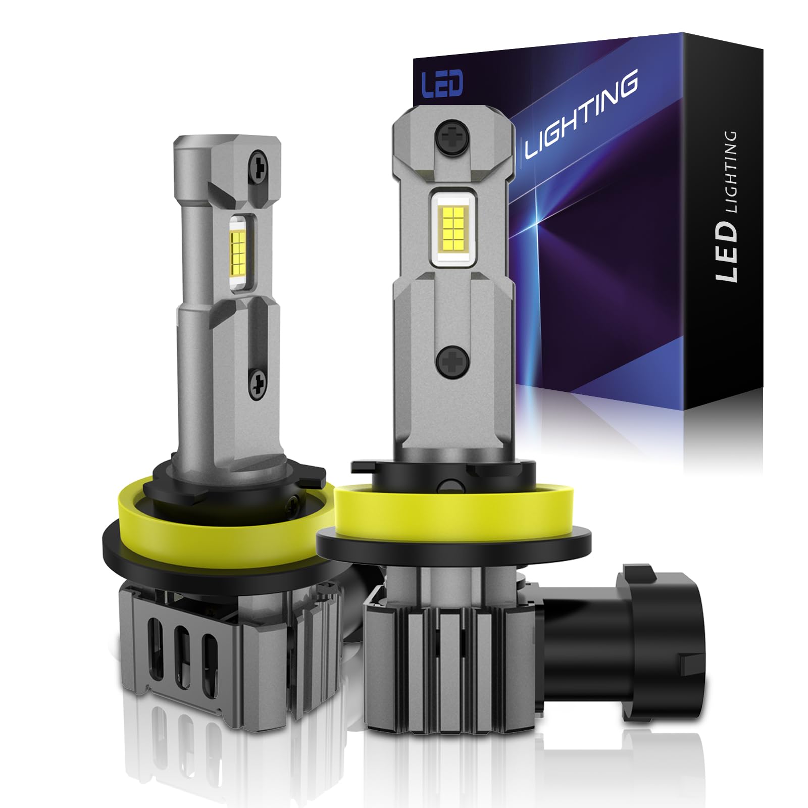 H11 LED Bulbs 6500K Cool White - 16PCS Chips 18000LM Super Bright - 600% Brighter Than Halogen - Mini Size H11 Bulb Plug & Play - No Adapter Needed - H16 H9 H8 Bulb Replacement - Fanless Fog Lights - EMC Certified - Pack of 2 - Perfect for Off-Road, Night Driving & Foggy Conditions