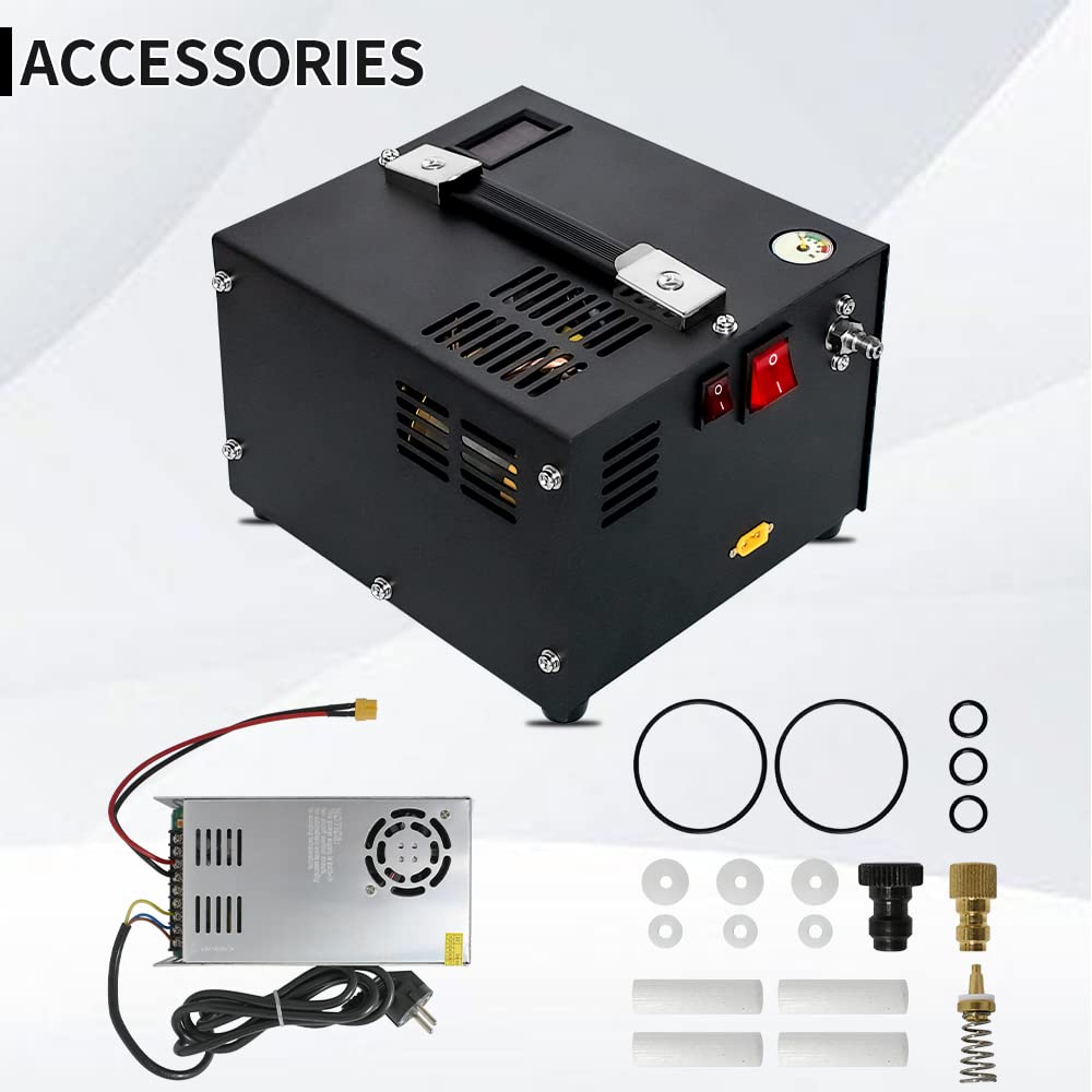 TUXING 4500PSI/300Bar High Pressure PCP Air Compressor - Portable HPA Pump with Fan Cooling for PCP Airguns, Pistols, Scuba Tanks & SUV Tires - 110V AC Power - Perfect for Shooting Ranges, Diving & Off-Road Adventures