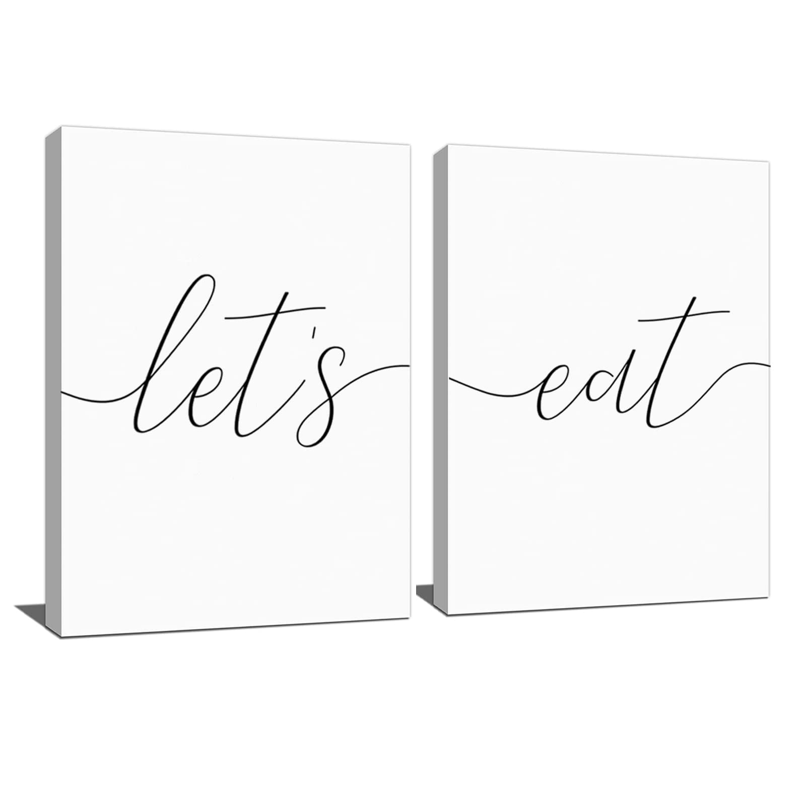 Modern Kitchen Wall Art - Let's Eat Sign Dining Room Decor Set of 2 (12x16 Inch) | Black Food-Themed Unframed Pictures for Kitchen & Dining Area | Perfect for Home, Restaurant or Cafe Decor