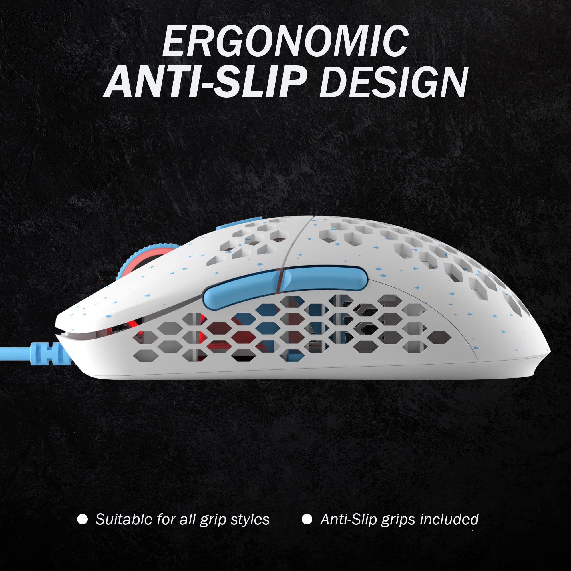 Ultra Lightweight RGB Gaming Mouse - Wired Ergonomic Optical Mouse for PC, Mac, Laptop - Perfect for FPS, MOBA, MMO Gaming & Office Work