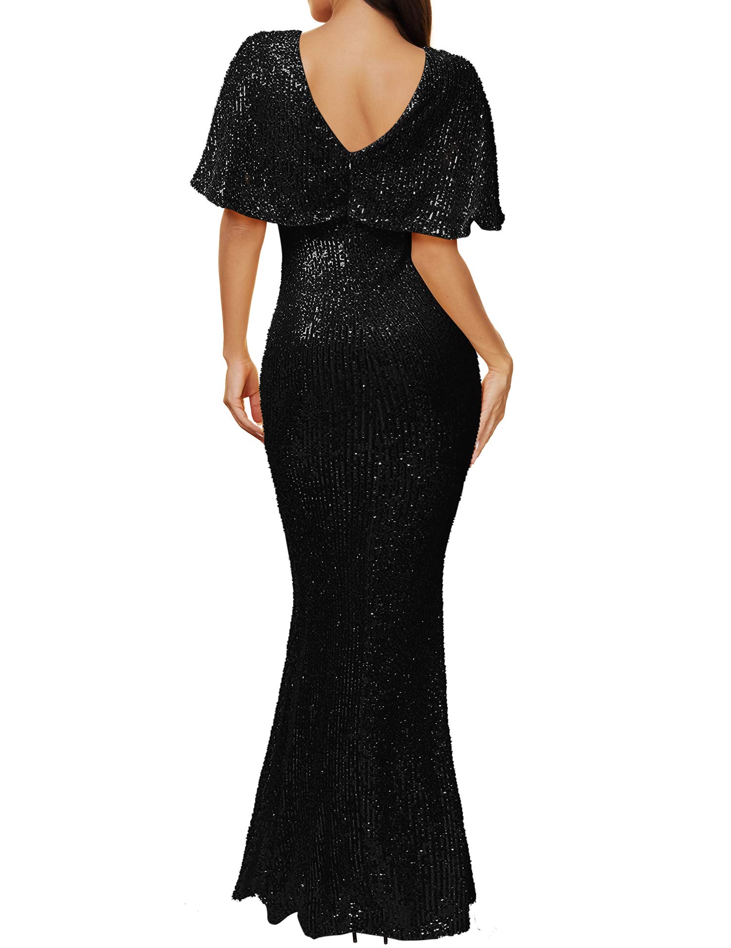 Elegant Women's V-Neck Half Sleeve Sequin Formal Evening Gown with Mesh - Perfect for Prom, Wedding Guest, Cocktail Party & Special Occasions