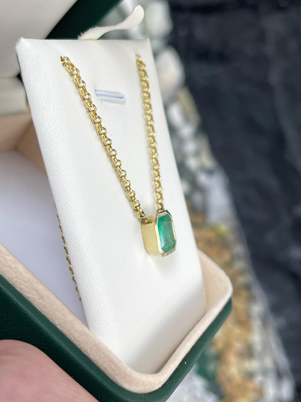 3.22 Carat Natural Colombian Emerald Asscher Cut Bezel Necklace in 14K Gold - Elegant Jewelry for Women, Perfect Gift for Anniversary, Birthday & Special Occasions
