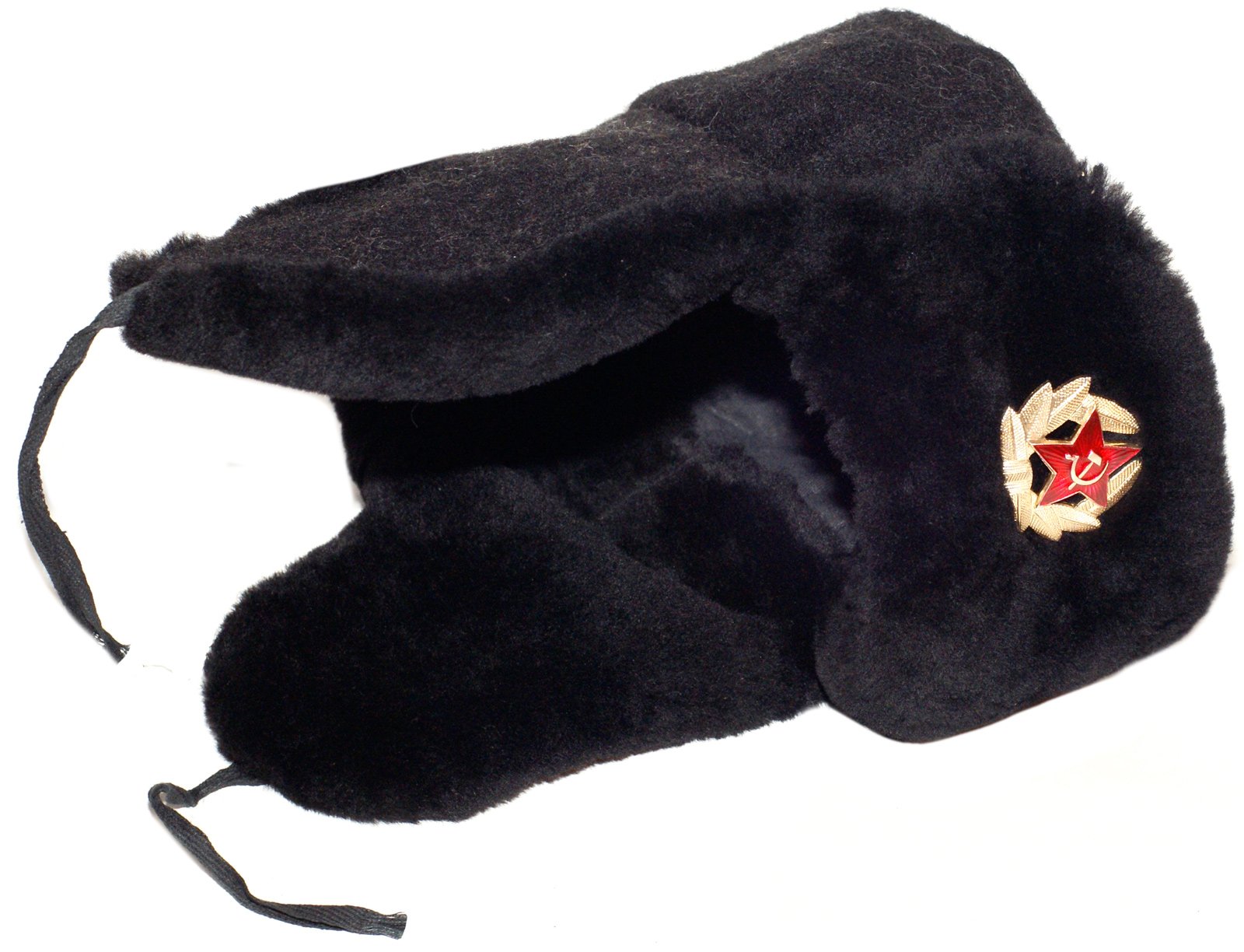 Russian Navy Officer Lambskin Ushanka Hat with Eagle Badge - Authentic Military Winter Hat for Cold Weather, Outdoor Activities & Cosplay