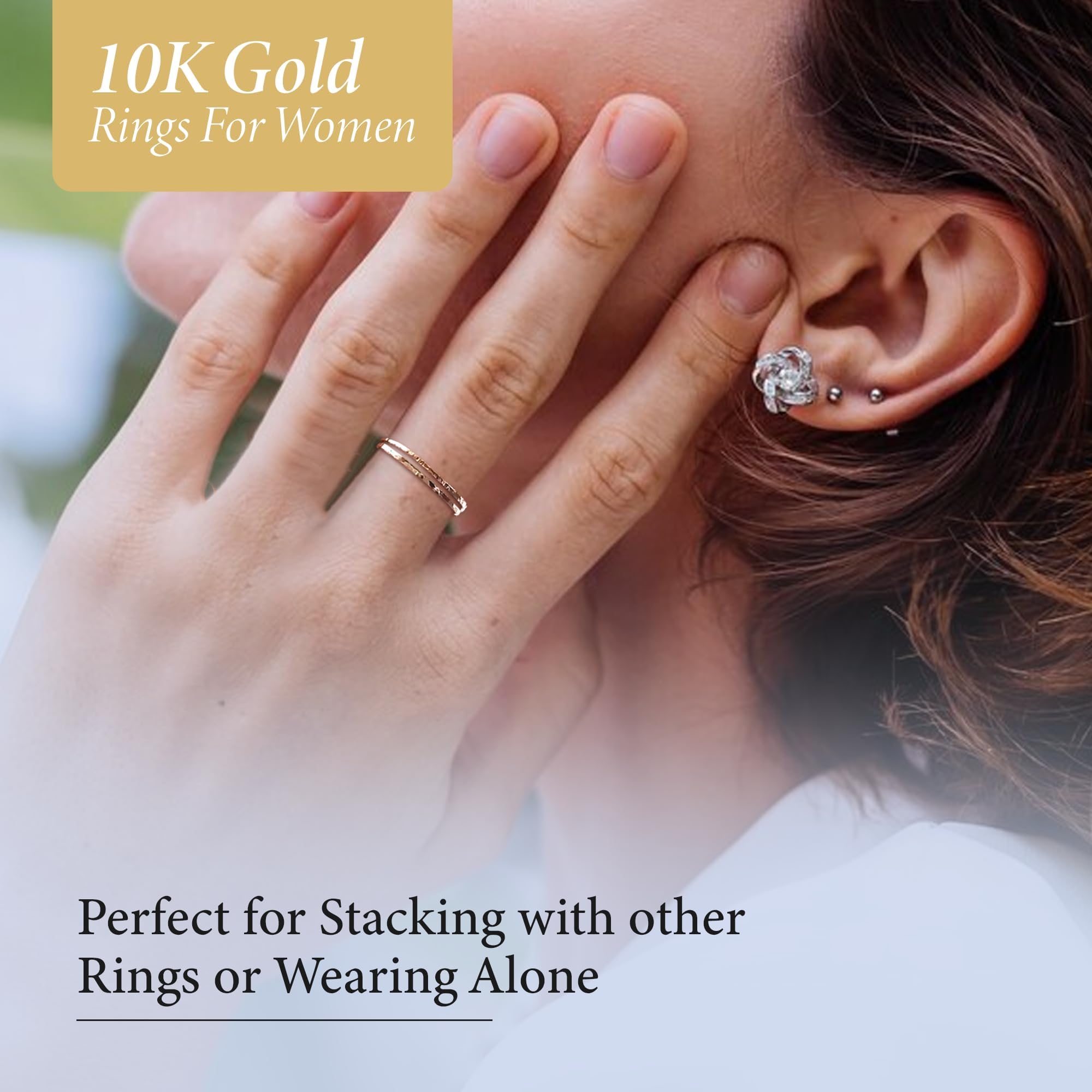 10K Yellow, White & Rose Gold Dainty Ridged Stackable Rings for Women & Men - 1mm Thin Skinny Band, Sizes 4-12 - Perfect for Everyday Wear, Layering & Gift Giving - Made in USA