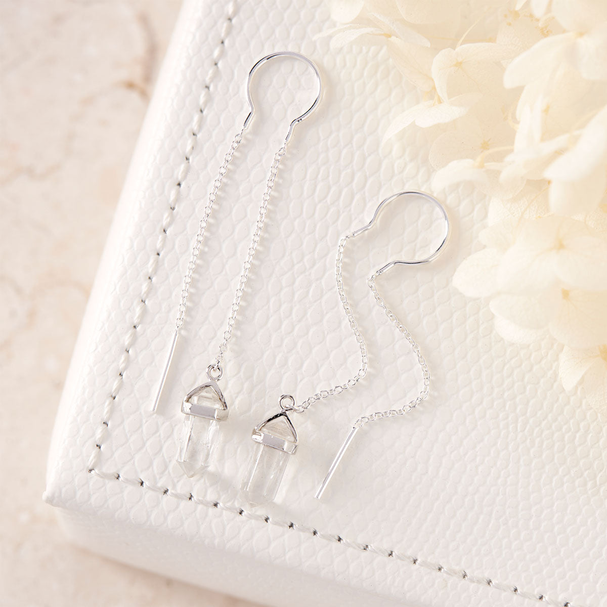 Starlight Crystal Clear Quartz Threader Earrings - Dainty & Elegant Jewelry for Women | Perfect for Everyday Wear, Parties & Gifts