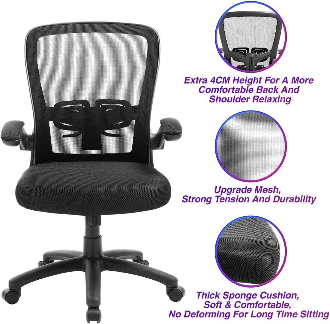 Ergonomic Office Chair with Adjustable Height & Lumbar Support - High Back Mesh Computer Chair with Flip-Up Armrests for Home Office - 300lb Weight Capacity - Perfect for Long Work Hours & Gaming Sessions
