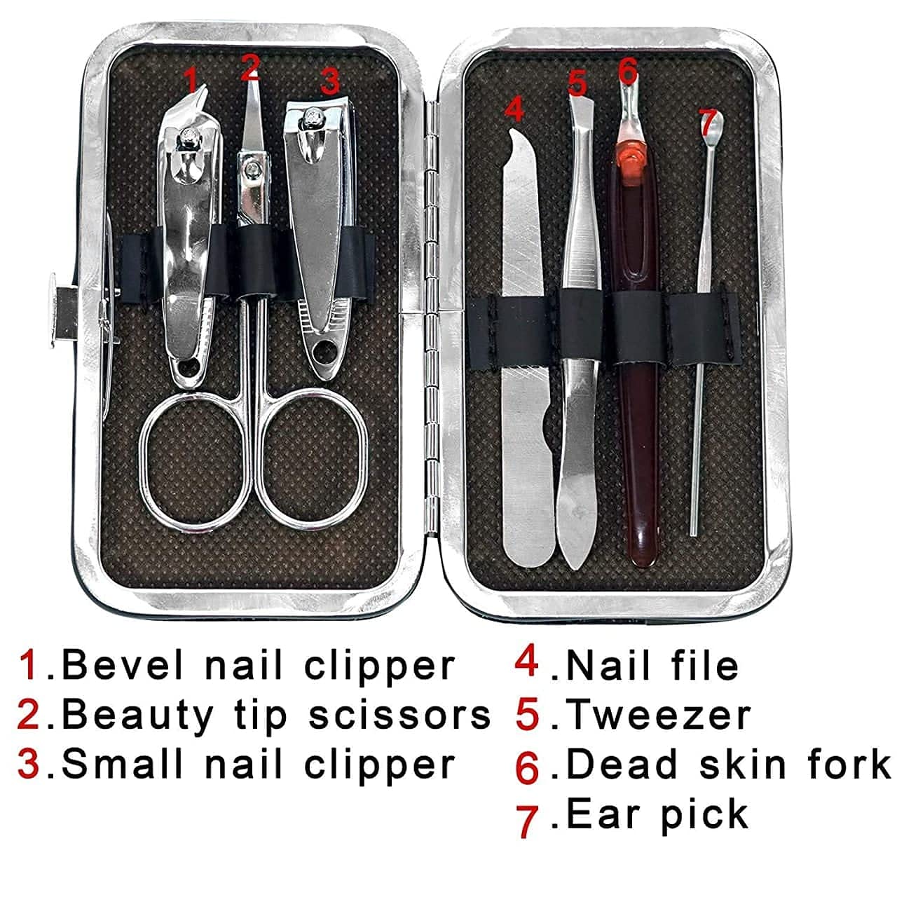 7 in 1 Professional Stainless Steel Manicure & Pedicure Kit - Nail Cutter, Scissors, Cleaning Knife & Plucker for Home & Salon Use | Perfect for Nail Care, Grooming & Travel