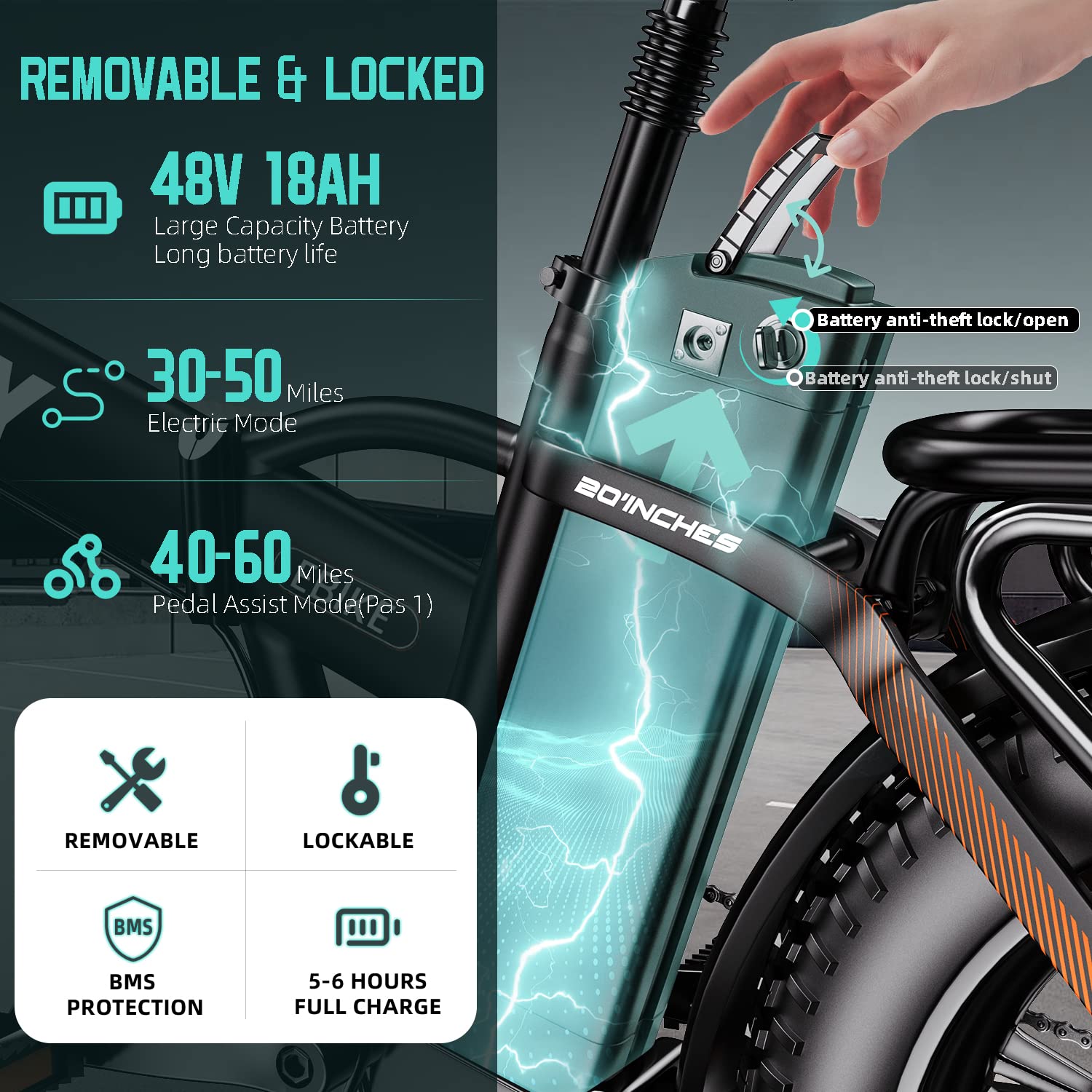 Auloor 750W Electric Bike for Adults - 20