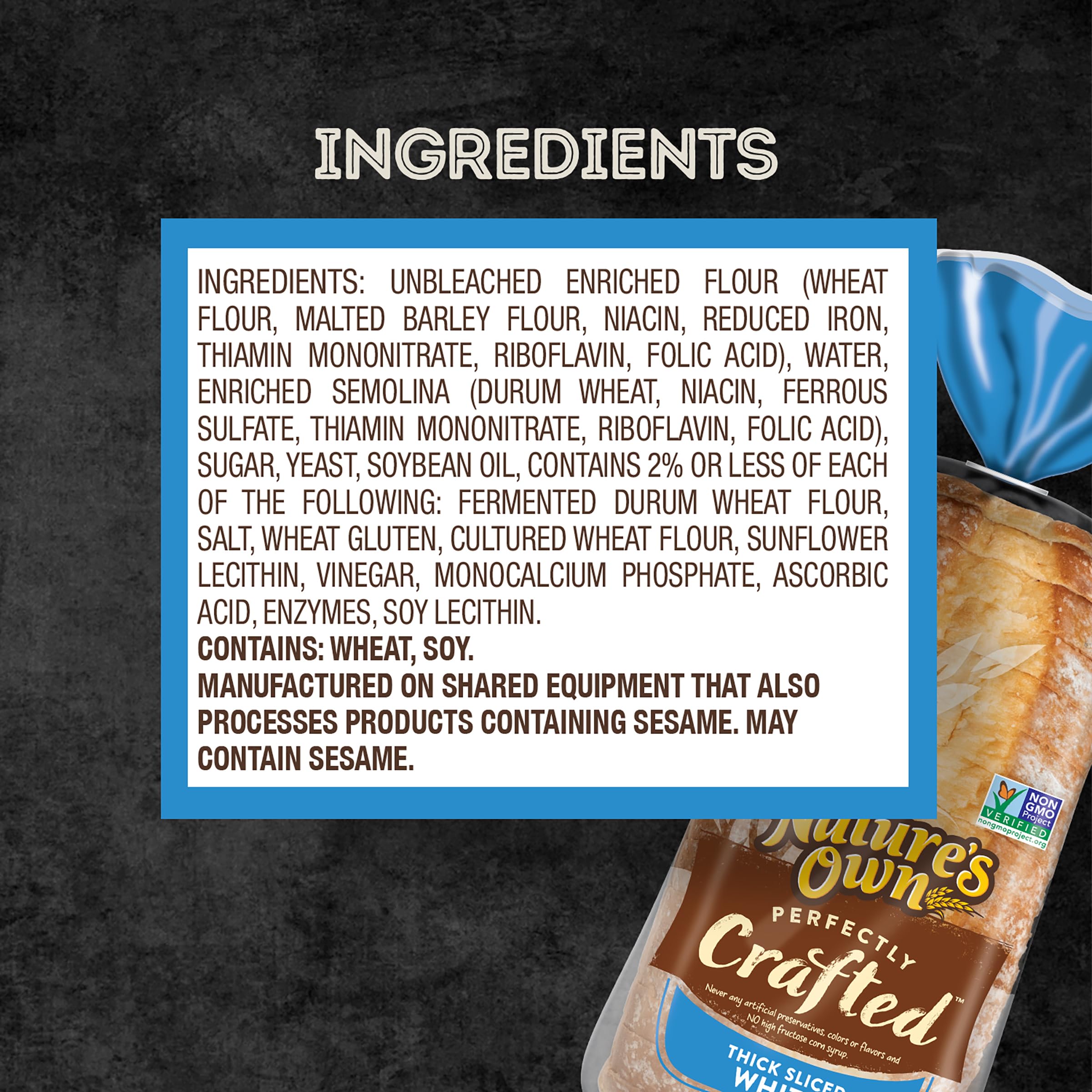 Nature's Own Perfectly Crafted White Bread - Thick Sliced, Non-GMO, 22oz Loaf - Soft Sandwich Bread for School Lunches, Picnics & Family Gatherings