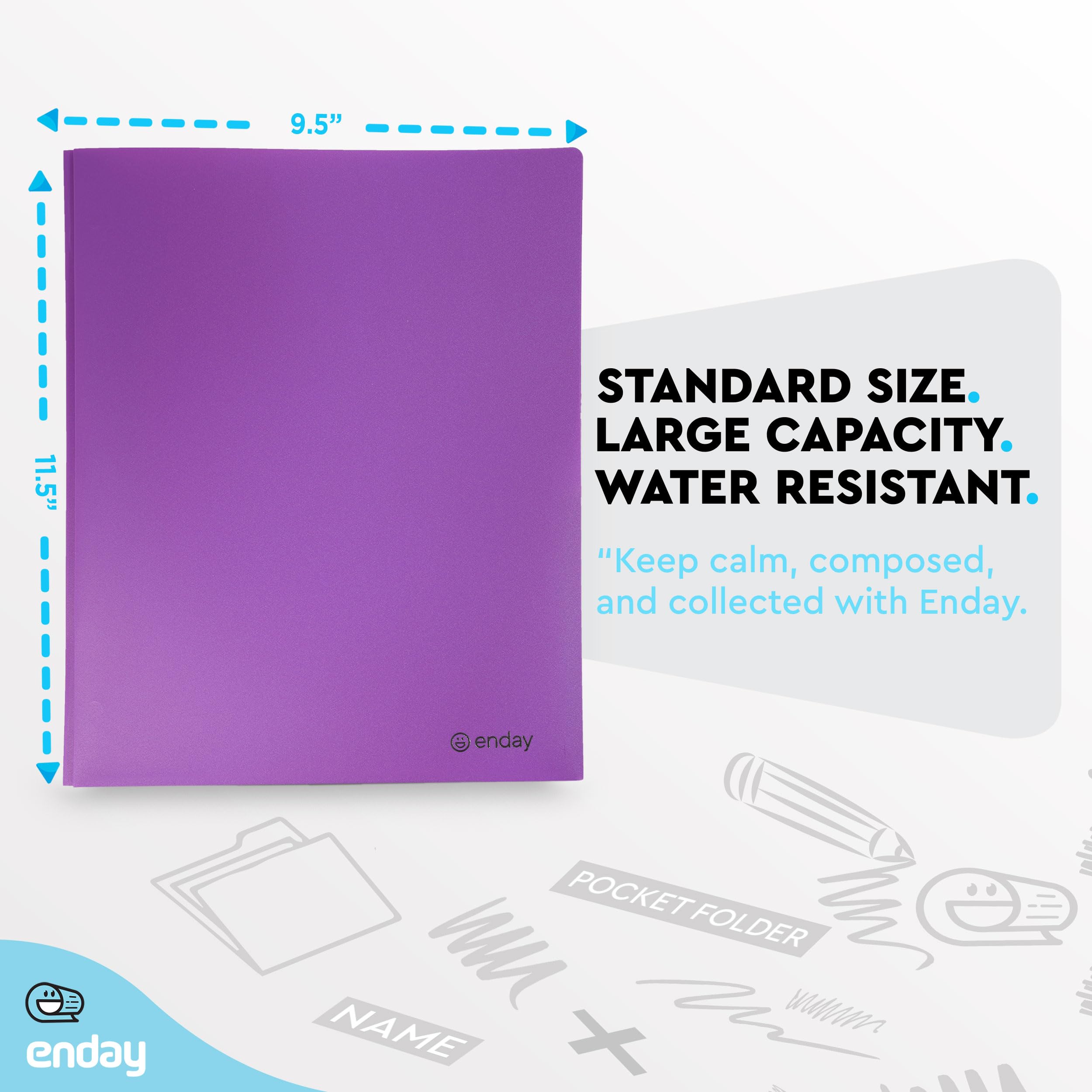 Enday 6-Pack Plastic Folders with Pockets & Prongs - 2-Pocket Folders with Brads for Letter Size Sheets (Purple, Blue, Green, Yellow, Orange, Black) - Perfect for School, Office & Document Organization