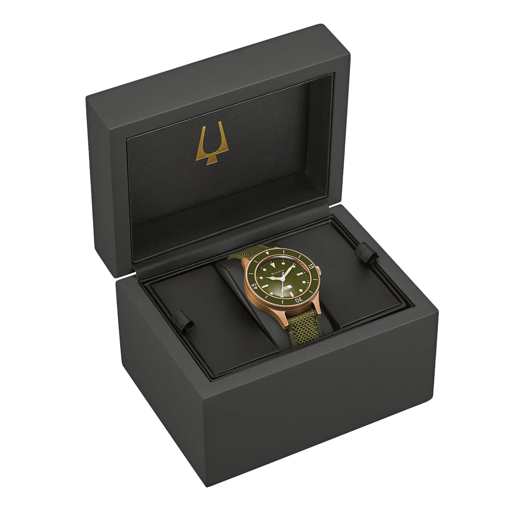 MIL SHIPS Bronze Special Edition 41mm Green Dial Watch with Leather Strap - Perfect for Diving, Casual Wear & Outdoor Adventures