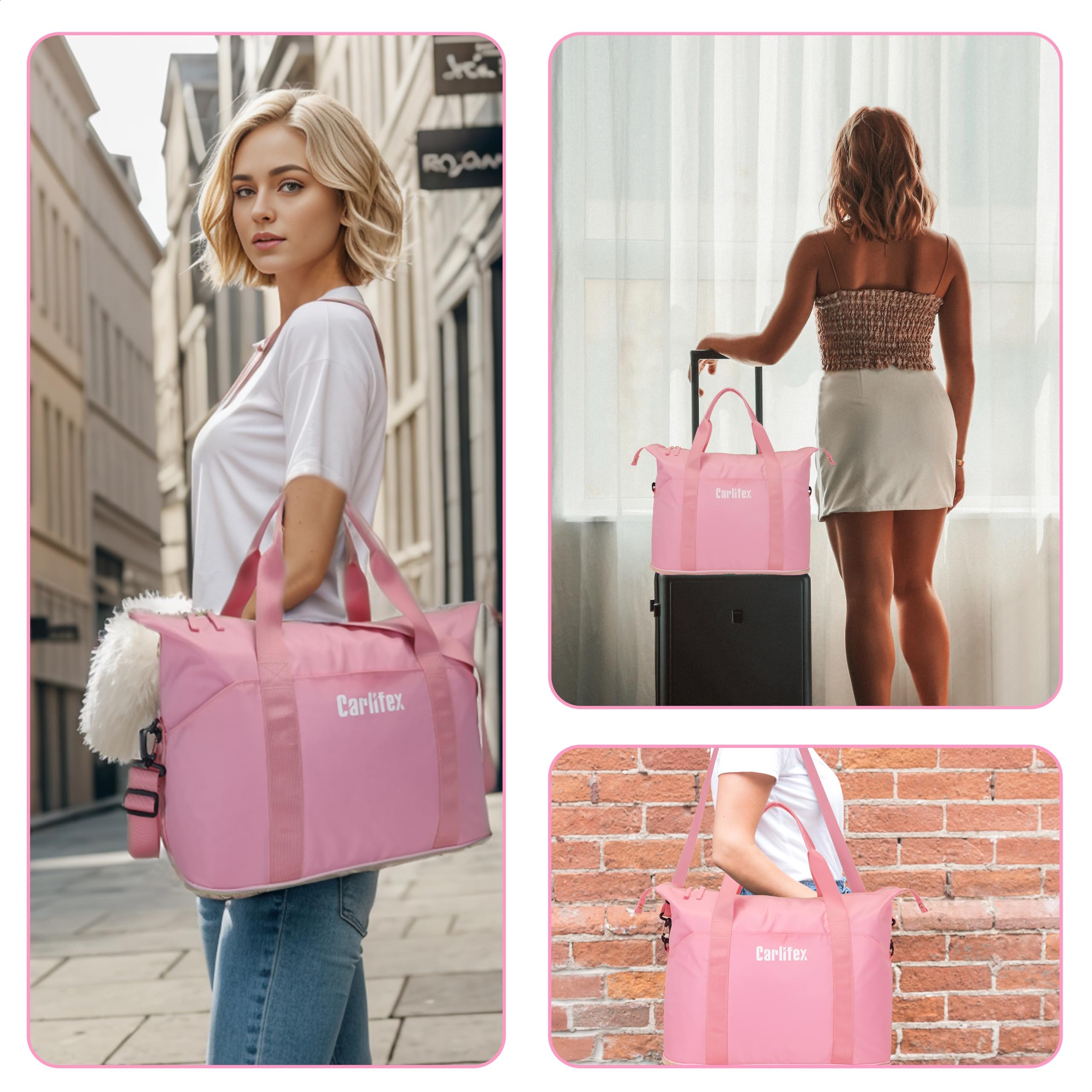 **Women's Expandable Travel Duffel Bag with Wet Pocket - Carry-On Tote for Airplane, Gym, Weekend & Hospital Overnight Trips - Perfect for Travel, Workouts & Short Getaways**