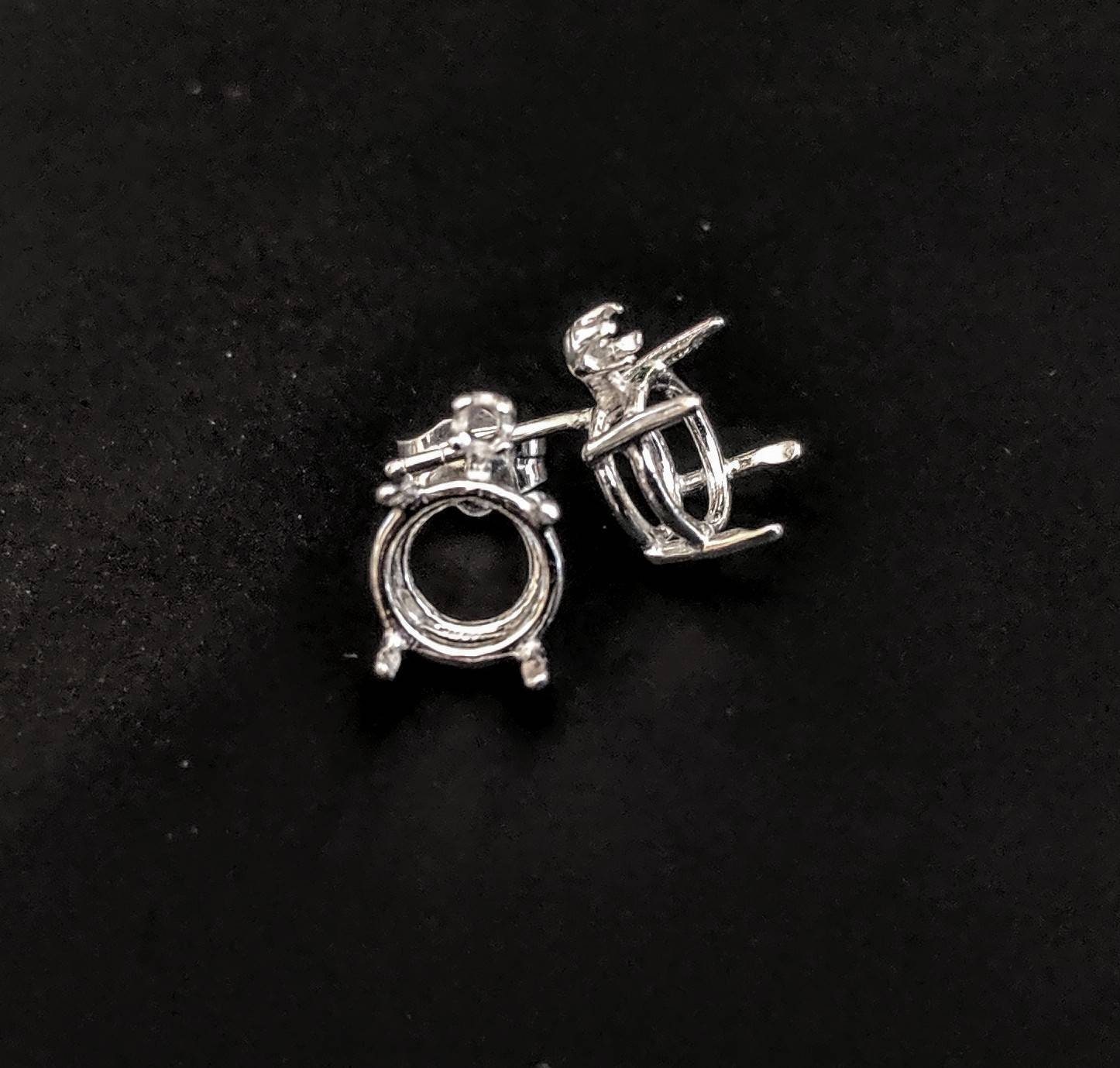 Solid Sterling Silver or 14kt Gold Round Earring Settings (7mm & 12mm) - 2-Piece Set with Accent Stones | Jewelry Making Supplies for DIY Earrings | Perfect for Handmade Jewelry Crafting and Gifts