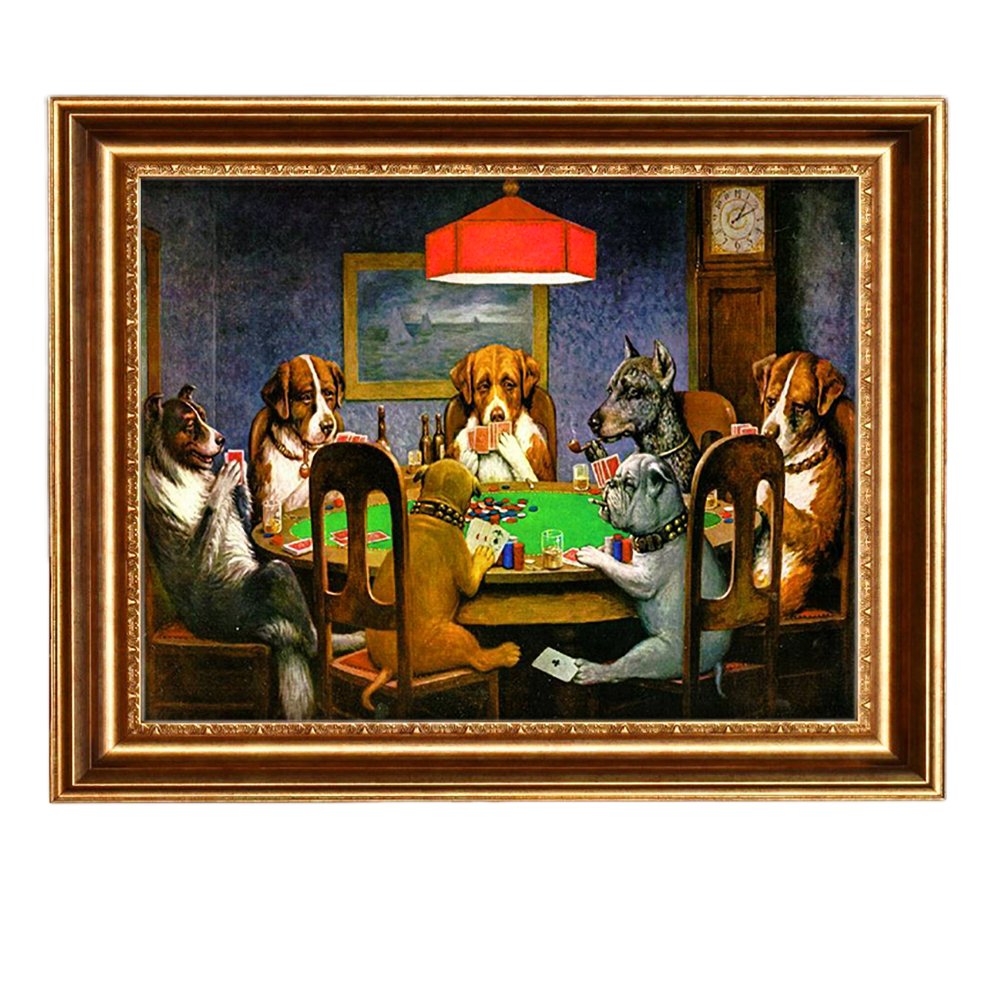 ELITEART Dogs Playing Poker by Cassius Marcellus Coolidge - Premium Giclee Canvas Art Print, Framed Wall Decor (28x35 Inches) - Perfect for Living Room, Game Room or Man Cave Decor