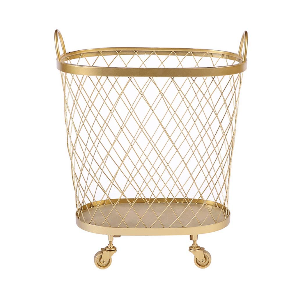 Golden Decorative Storage Basket with Pulleys - Portable Toy & Clothes Organizer for Kids Room, Nursery, Laundry Room | Free-Moving Design for Easy Storage Solutions