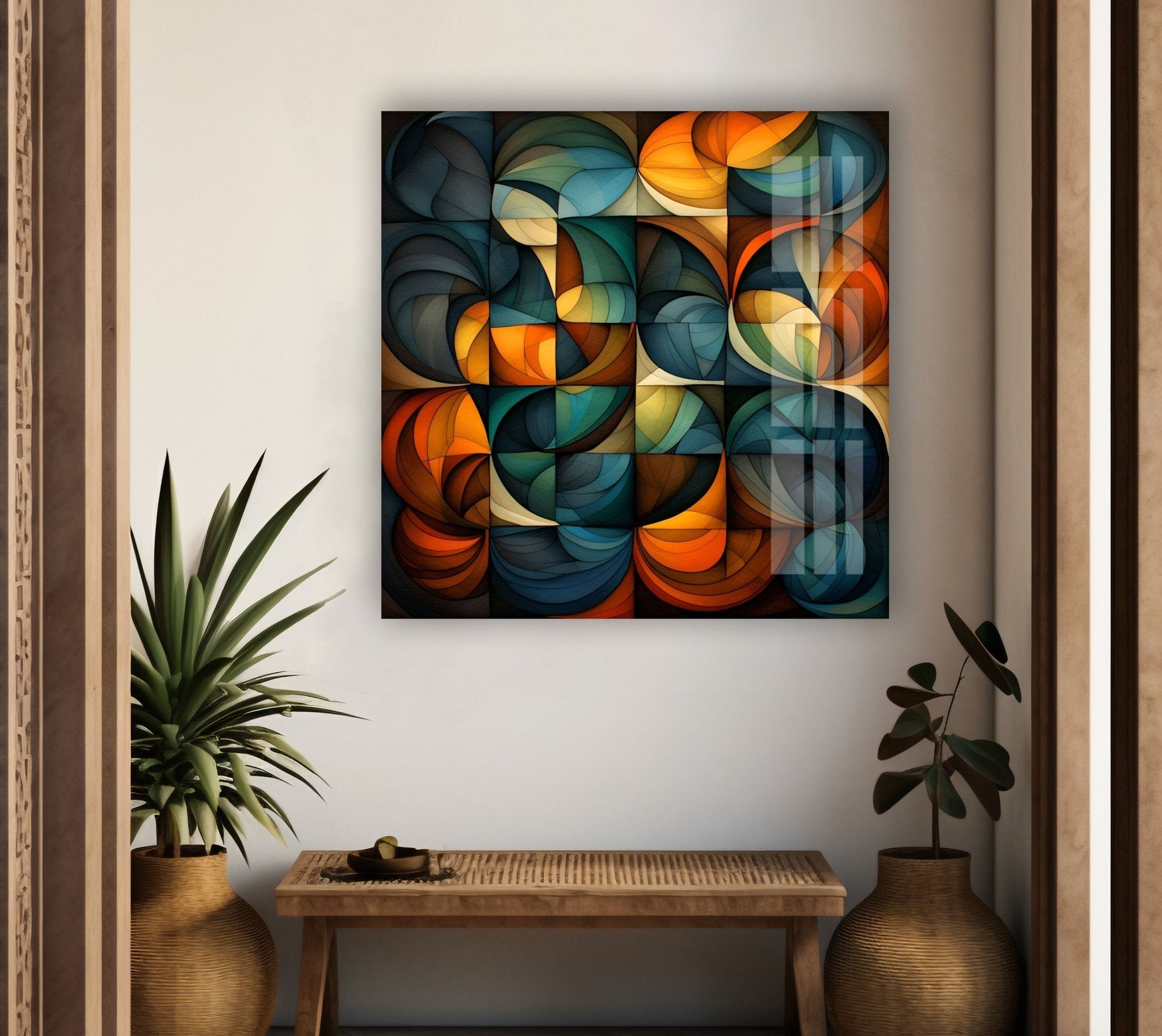Modern Abstract Glass Wall Art - Handcrafted Contemporary Home Decor for Living Room, Bedroom & Office - Unique 3D Glass Panel Artwork
