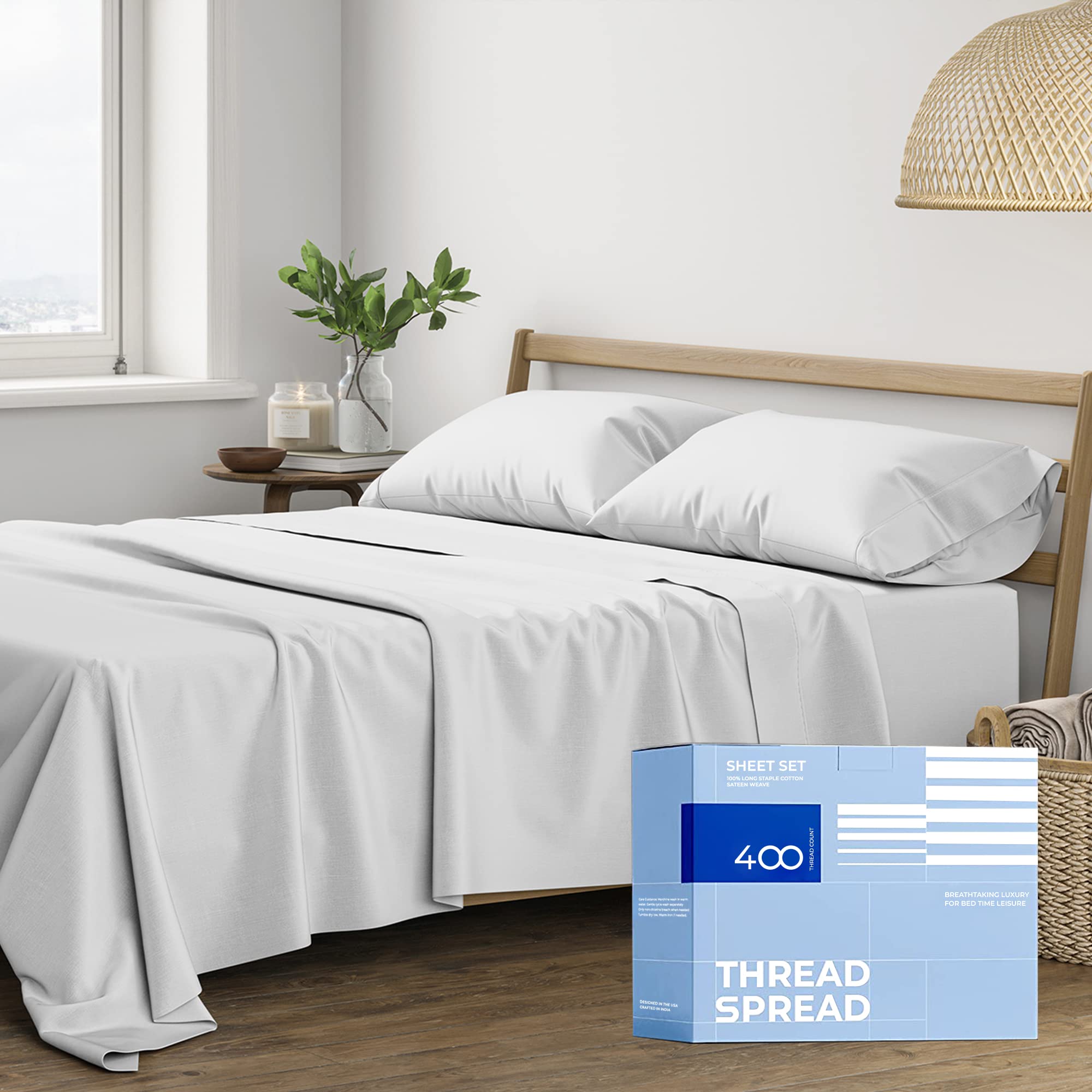 Premium 400 Thread Count 100% Cotton Twin Sheet Set - 3 PC Cooling Luxury Sateen Sheets with 16