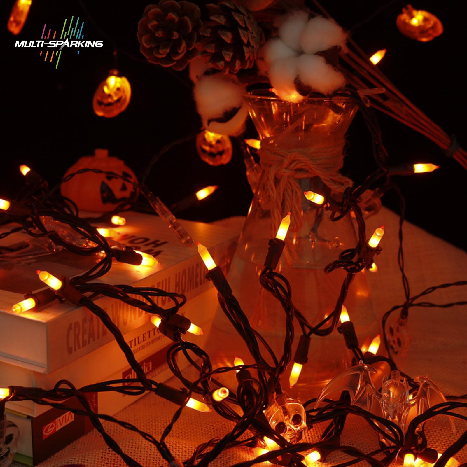 Halloween Mini String Lights - 300 LED Orange Purple Yellow Fairy Lights for Indoor Outdoor Decorations (3 Sets, 24ft Black Wire) - Perfect for Halloween Party, Christmas Tree, Garden, Patio & Home Decoration
