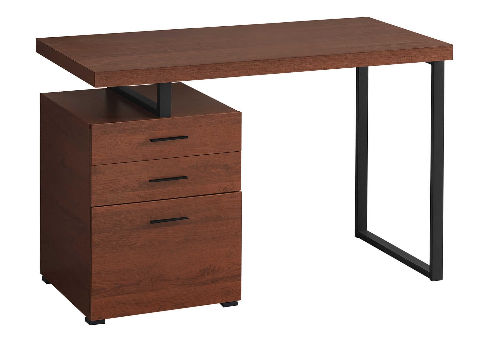 Monarch Specialties I 7641 48-Inch Computer Desk with Storage Drawers - Home Office & Laptop Desk for Left or Right Setup - Contemporary Brown & Black Metal Laminate Workstation - Perfect for Small Spaces, Remote Work & Study