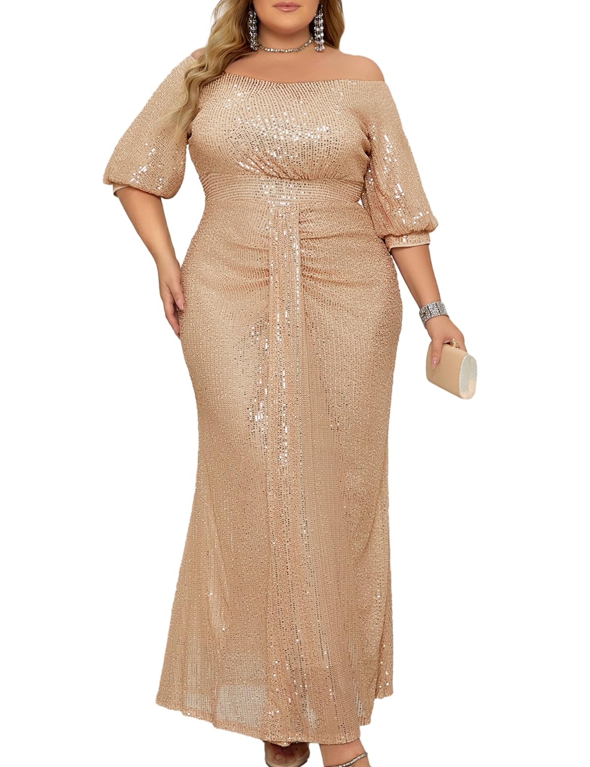 Madam Uniq Women's 1920s Sequin Short Sleeve Formal Dress - Plus Size Cocktail, Wedding Guest & Evening Maxi Gown for Vintage Parties, Prom & Special Occasions
