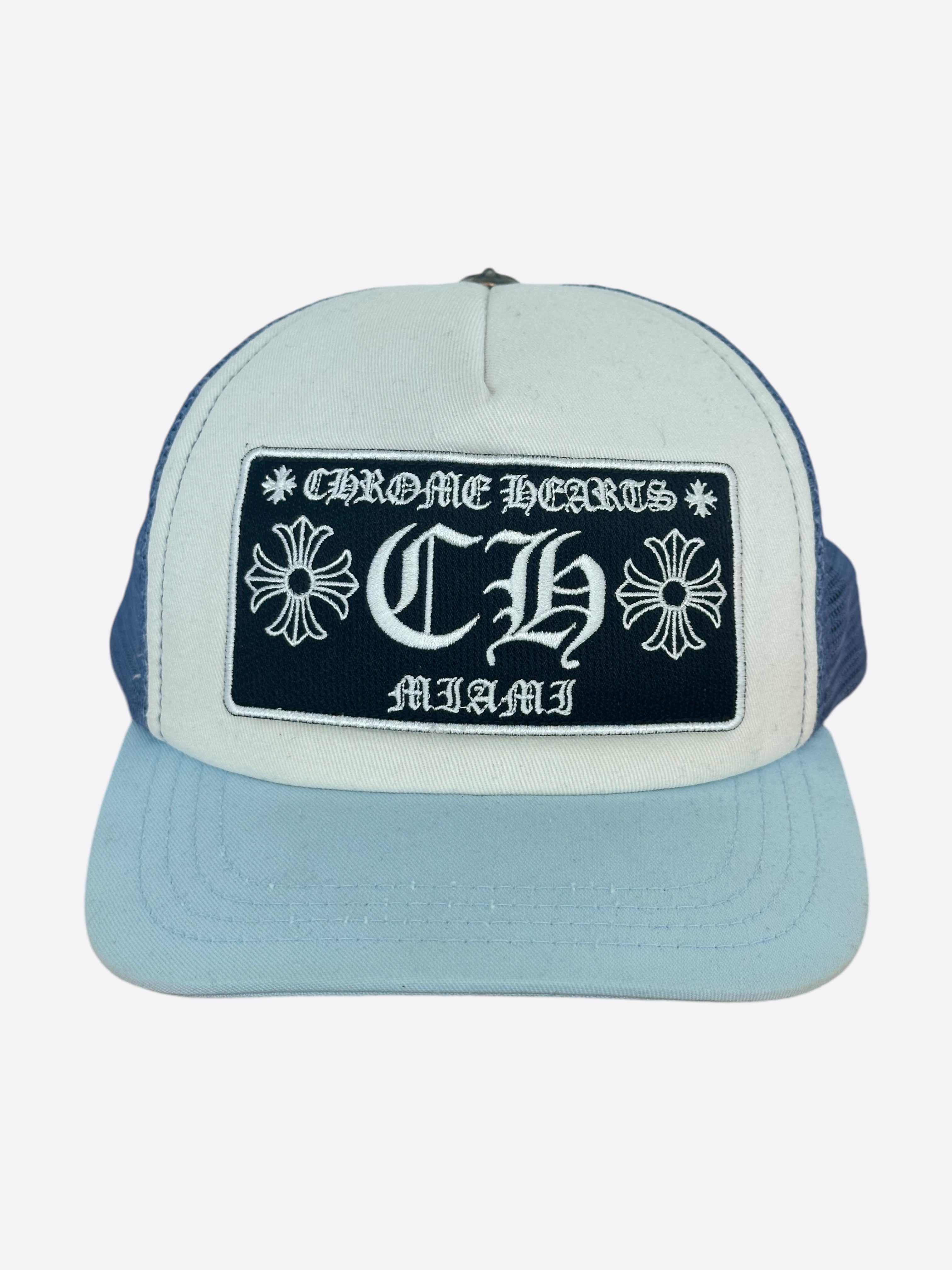 Chrome Hearts Blue & White Miami Exclusive Trucker Hat - Stylish Unisex Baseball Cap for Men & Women - Perfect for Beach, Music Festivals & Streetwear Fashion