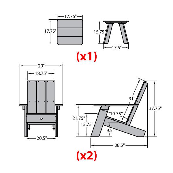 Adirondack 2 Barcelona Modern Chairs with 1 Side Table - Contemporary Outdoor Patio Furniture Set for Garden, Poolside & Backyard Relaxation