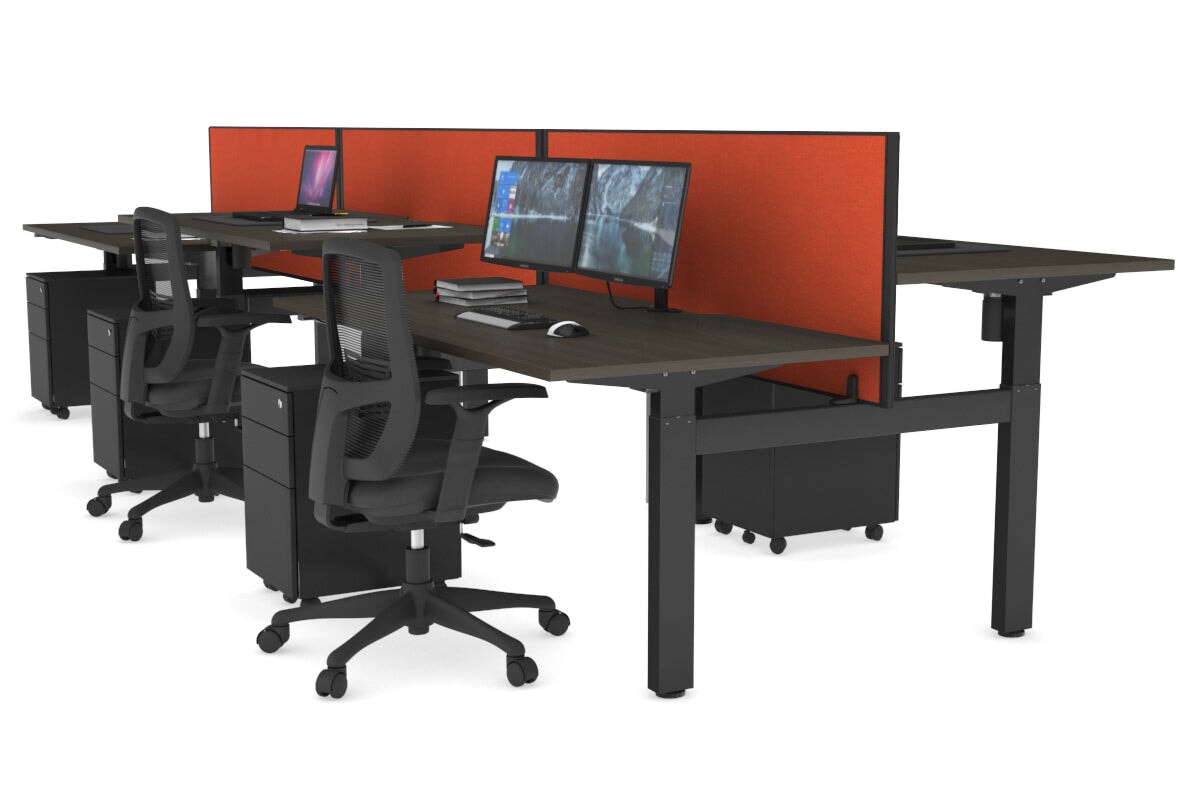 Just Right Height Adjustable 6-Person H Bench Workstation - Black Frame [1600L x 800W with Cable Management] - Perfect for Office, Coworking Spaces & Home Offices