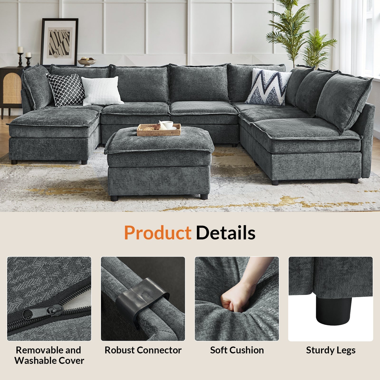 Harmetrix 8-Seater Soft Sectional Sofa with Storage | Modern L-Shaped Couch for Living Room | Comfortable & Spacious for Family Gatherings & Movie Nights